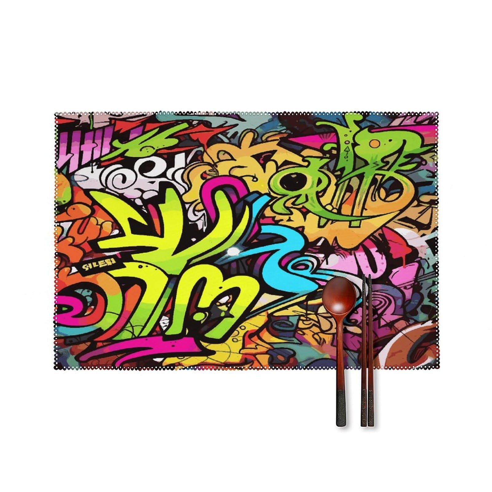 Fekiloot Style Graffiti Drawing Placemats Set Of 6,Table Mat