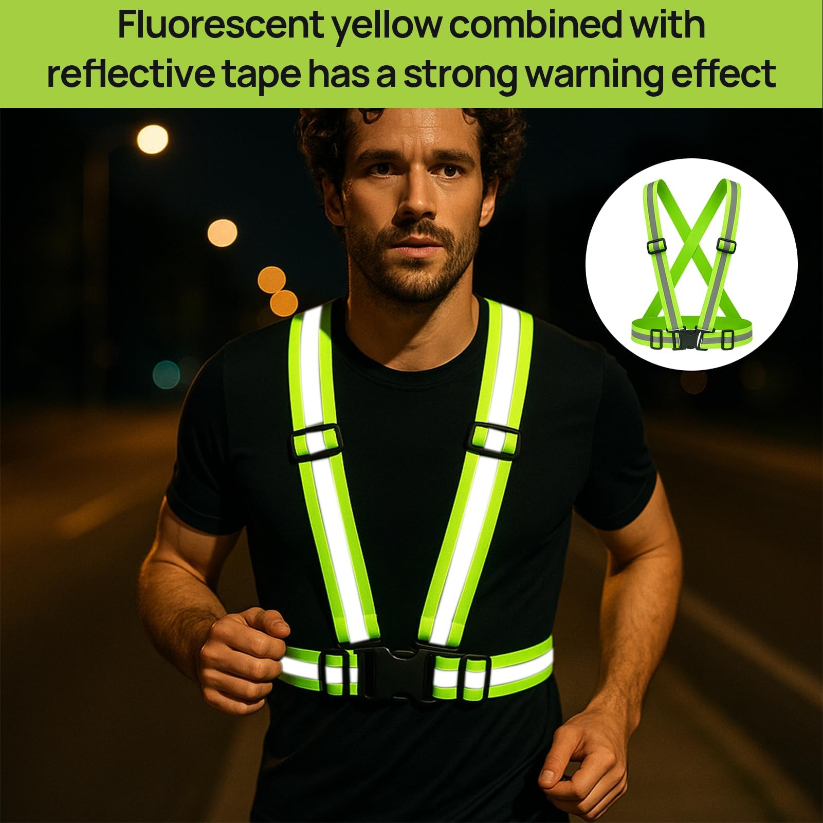 Chaleco reflectante de alta visibilidad de 2 piezas, cintura elástica ajustable, chaleco de seguridad transpirable para exteriores, para hombres y mujeres, ciclismo, motociclismo, jogging, verde