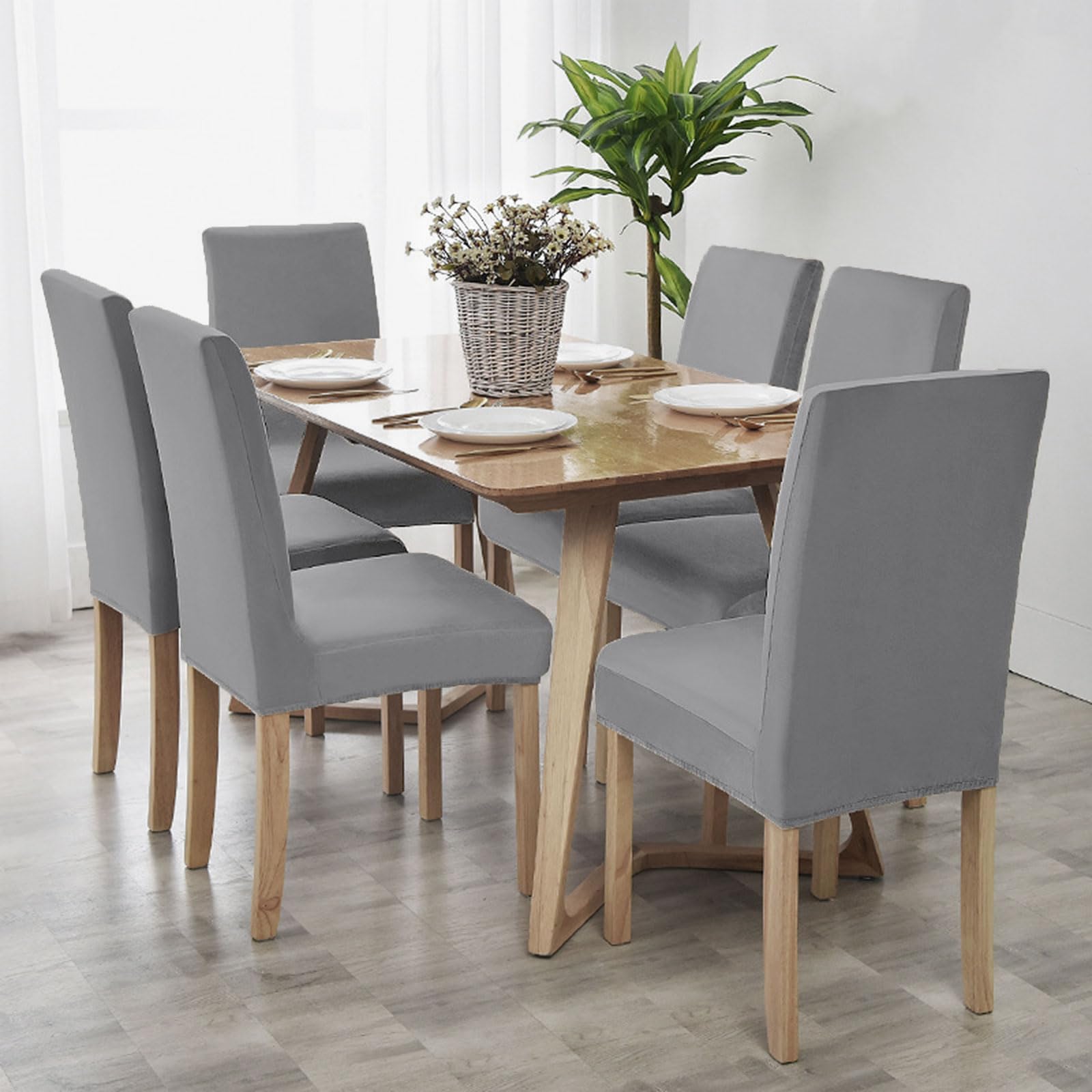 4 Coprisedie In Velluto Elastico Per Sala Da Pranzo | Fodere Morbide Antimacchia | Grigio Scuro Adattabili A Sedie Grandi - 2