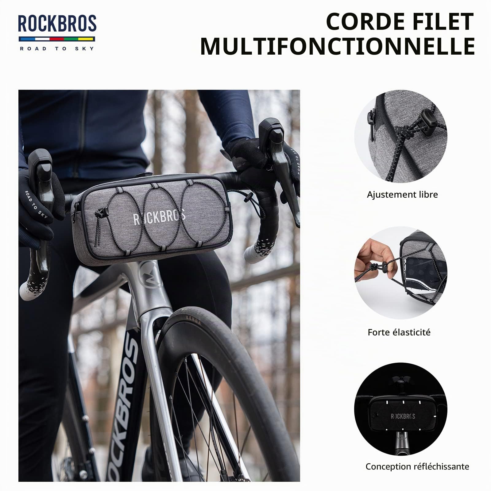 ROCKBROS Sacoche Guidon Vélo Route-to-Sky 1,9L Innovant Avant Gravel Étanche Cintre VTT Réfléchissant Électrique Sous 1,9kg Polyester PU EVA Blanc Orange Vert Gris Noir