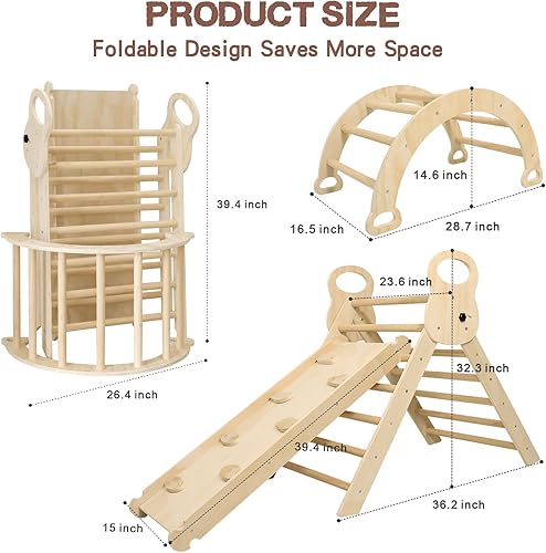 Miniatura 7 de LVHERO Juego de triángulos Pikler 7 en 1, juguetes de escalada plegables para niños con rampa deslizante y rampa de arco de escalada, juego de