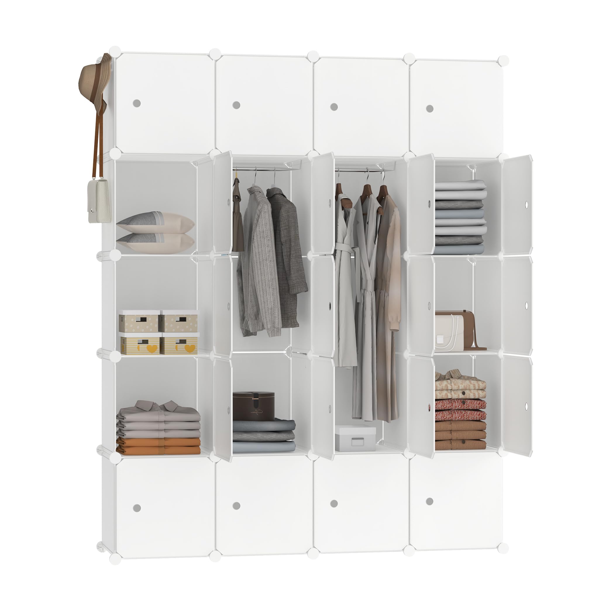 Armadio Portatile ESituro Modulare - Cubo Organizer Con Asta | Nero-Bianco | Salvaspazio | Fai Da Te