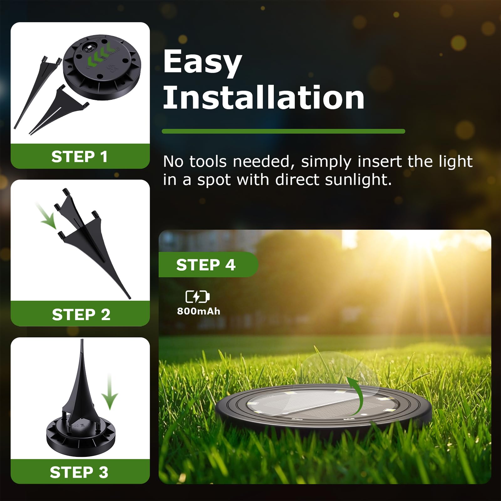 NIBSHOOM 8 sztuk zewnętrznych lamp solarnych, odporne na warunki atmosferyczne lampy solarne IP68 z 8 LED, oświetlenie ogrodowe o długiej żywotności, chłodna biel lampy solarne do ogrodu, tarasów