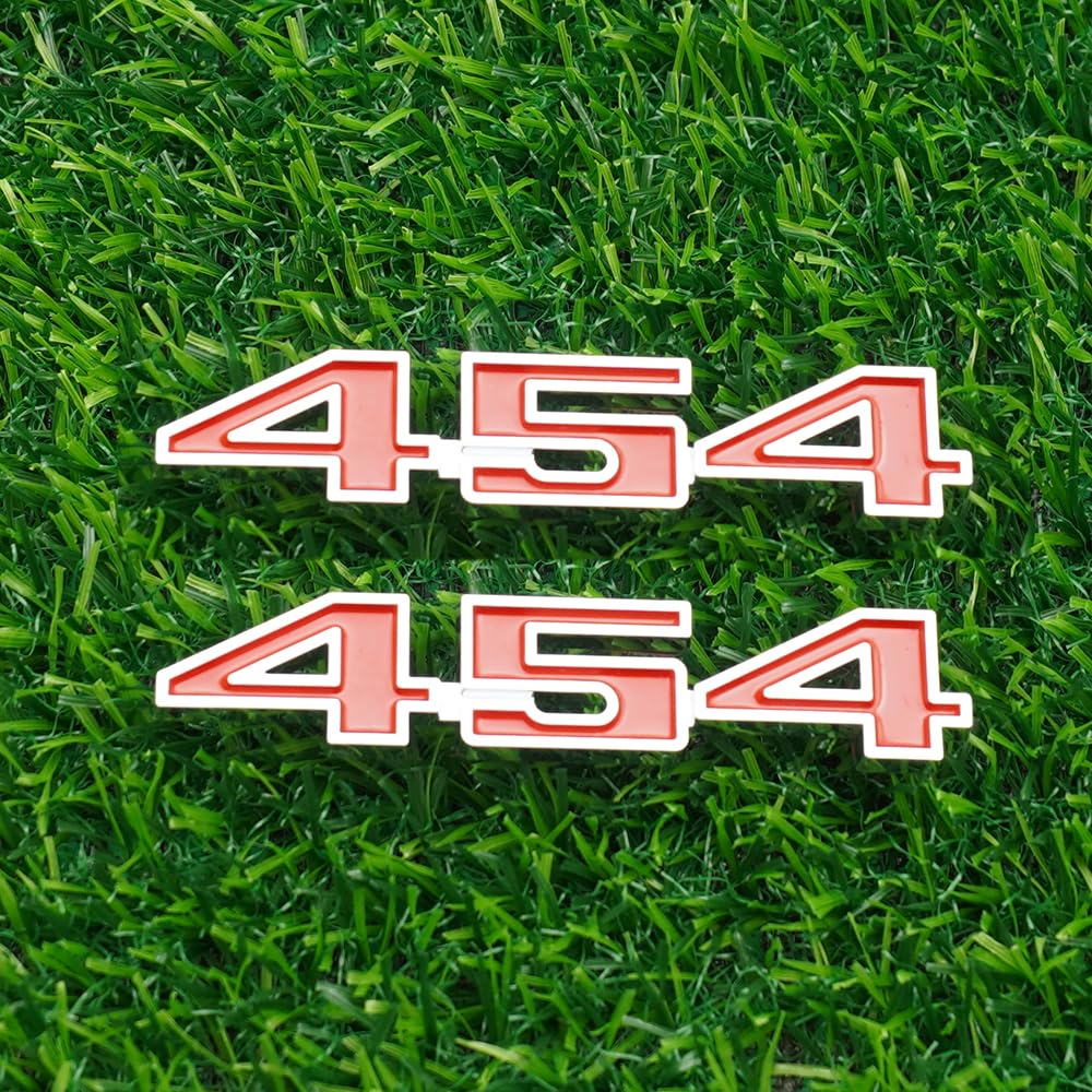 Right & Left Badge 3D Emblems Nameplate Replacement for 3975410 1970-1974 "454" 2Pc (Chrome Red)