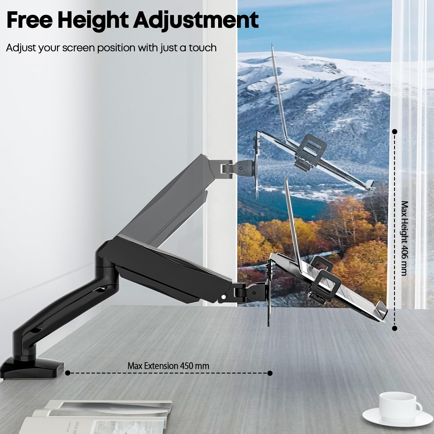 PUTORSEN Monitor Arm mit Laptopablage für 17 bis 32 Zoll LCD LED Bildschirm & bis zu 17 Zoll Notebook, Vollständig Verstellbarer Monitor Laptop Halterung Schreibtisch, 2 Befestigungsmöglichkeiten