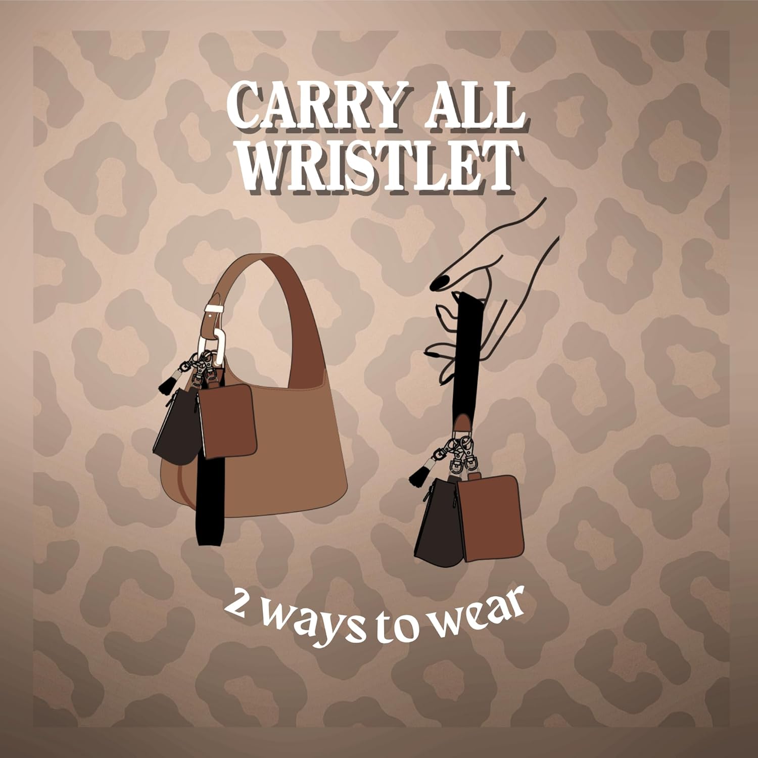 Women's PU Leather Double Pouch Wallet Wristlet with Keychain – Trendy Compact Mini Wallet with Dual Zipper Pouches & Bag Charm (Leopard) - Image 4