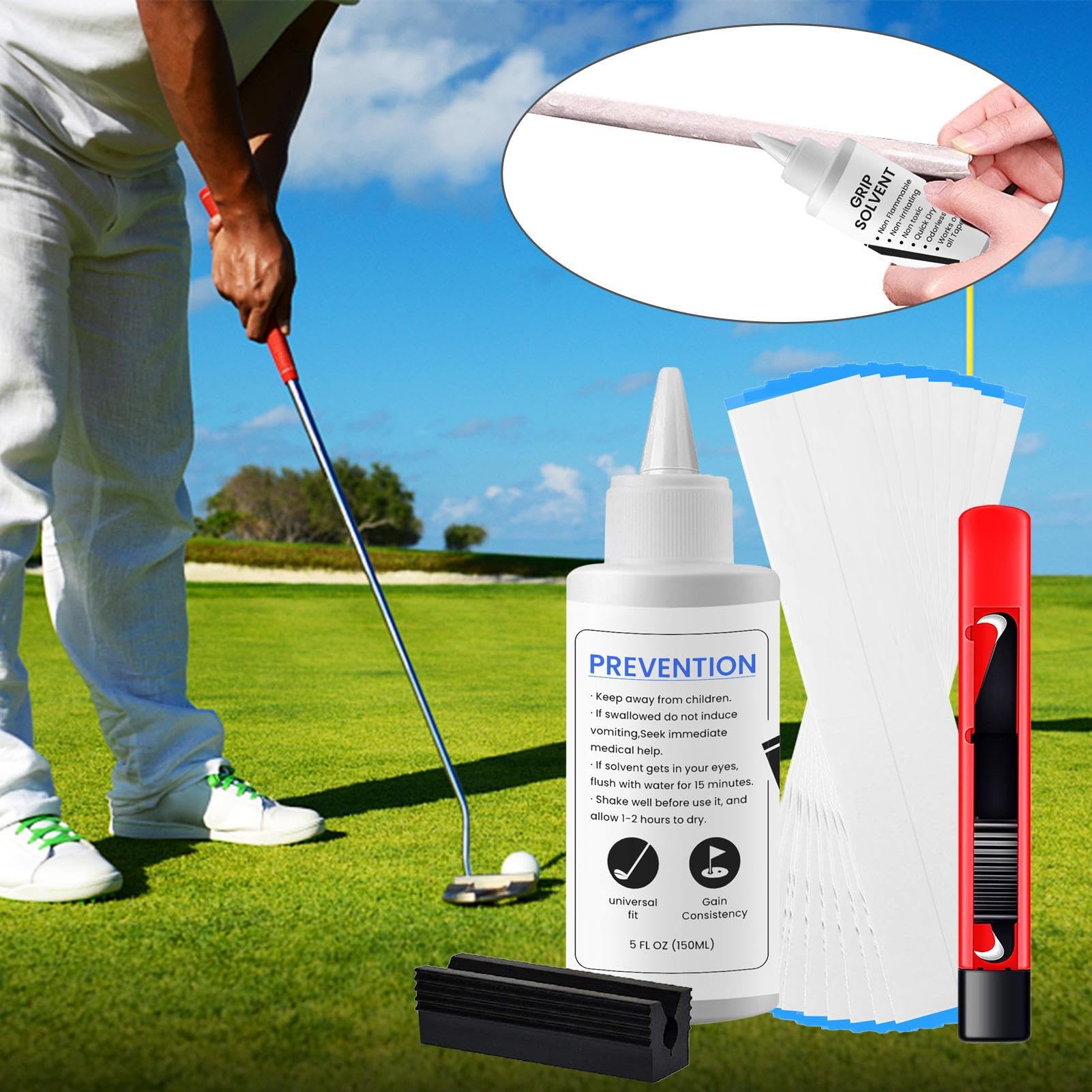 Golfschläger-Griff-Reparatur-Kits, Golfschläger-Greifer-Werkzeuge | 5oz Greiflösungsmittel | 5 oz sicheres Griff-Lösungsmittel, 15 Papierkegel, Greifwerkzeug