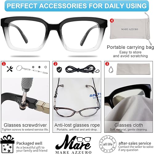 Miniatura 6 de MARE AZZURO Anteojos de lectura de gran tamaño para mujer, estilo retro, cuadrados, 1.0, 1.25, 1.5, 1.75, 2.0, 2.25, 2.5, 2.75, 3.0, 3.5