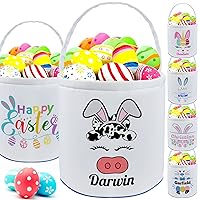 Vista 15 de Cesta de Pascua personalizada con nombre para niñas y niños, cesta de conejo de Pascua personalizada, bolsas de regalo para caza de huevos de Pascua
