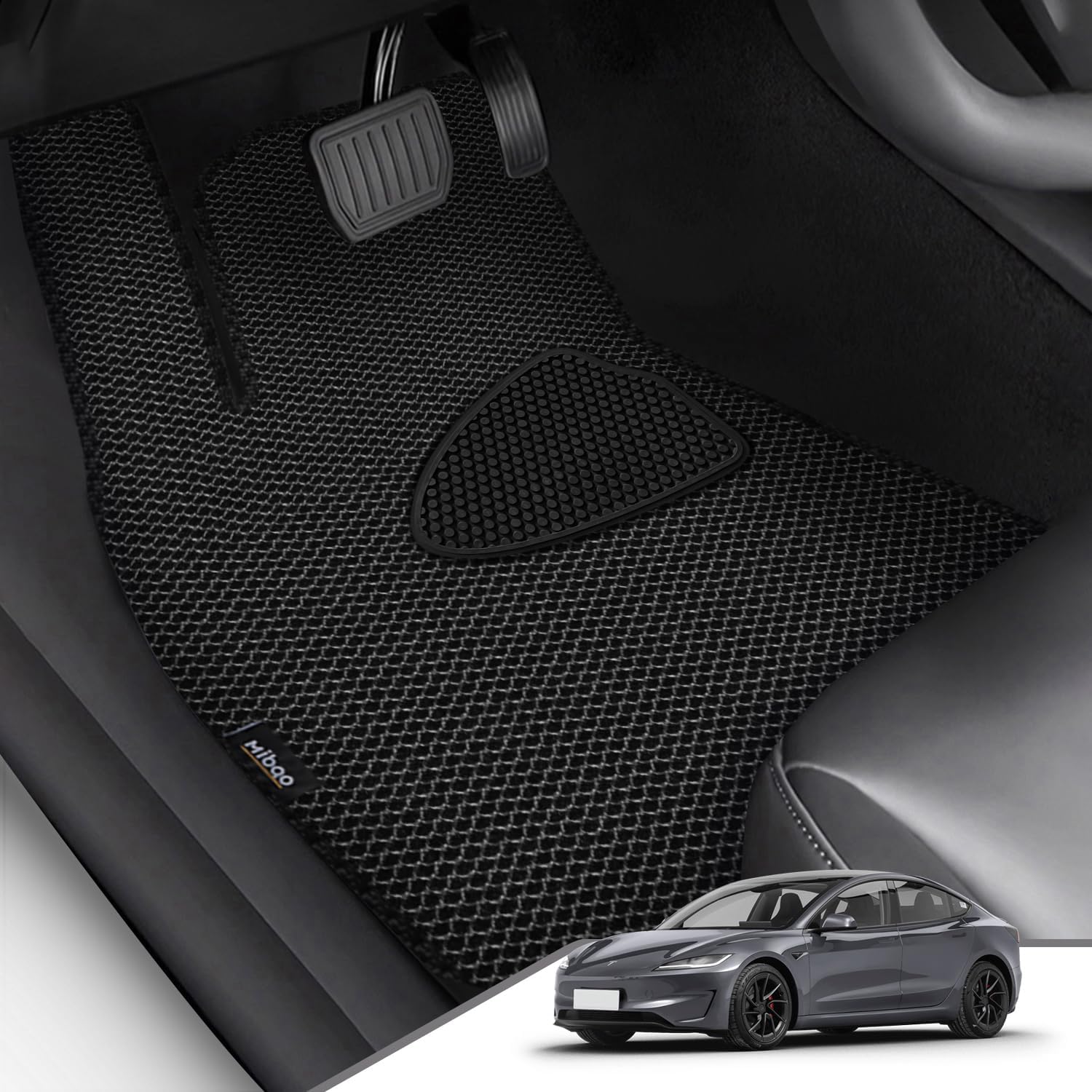 Mibao Floor Mats for Tesla Model 3, All-Weather Car Mats, Anti-Slip Waterproof Automotive Floor Mats, Car Carpet Floor Liner Accseeories Odorless for Tesla 5-Seater, Full Set 3-Piece, Black PVC Tesla Model 3