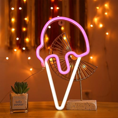 Luces LED de neón con forma de cono de helado, decoración de habitación kawaii, regalo de Navidad para adolescentes y niñas, funciona con pilas o disponible en Yaxa Colombia