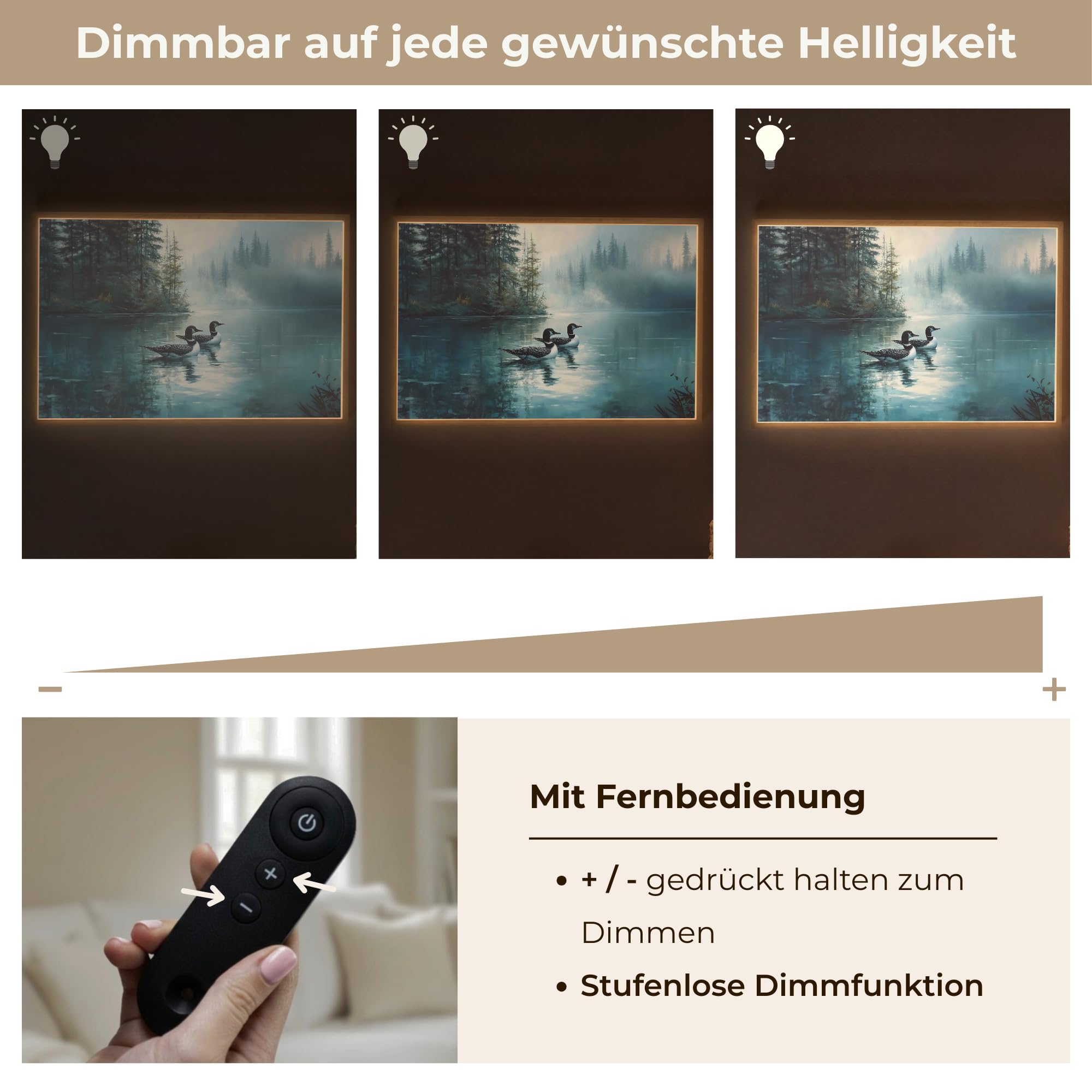 Moderne LED Wandleuchte Innen 90x60 cm Aufladbar Wandbeleuchtung Schlafzimmer Nachtlampe Flach Fernbedienung Warmes Still Licht Dimmbare Lampe Wald - Wasser - Enten - Neblig