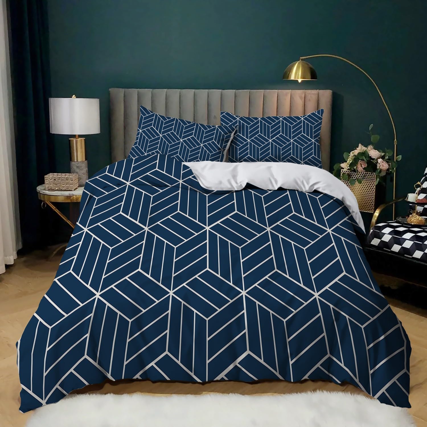 Housse de couette anti-allergie microfibre douce 240x260 imprimé géométrique