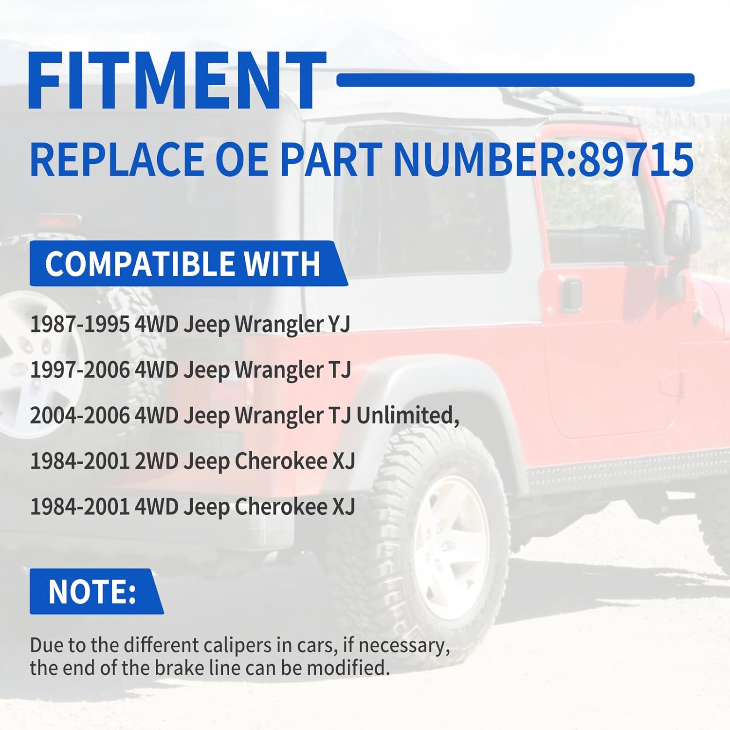 89715 Stainless Brake Lines, Front & Rear Extended Brake Lines (89702 & 89703) for 4"-6" Lift, Compatible with 1987-2006 4WD Jeep Wrangler TJ YJ XJ, 1984-2001 2WD/4WD Jeep Cherokee XJ