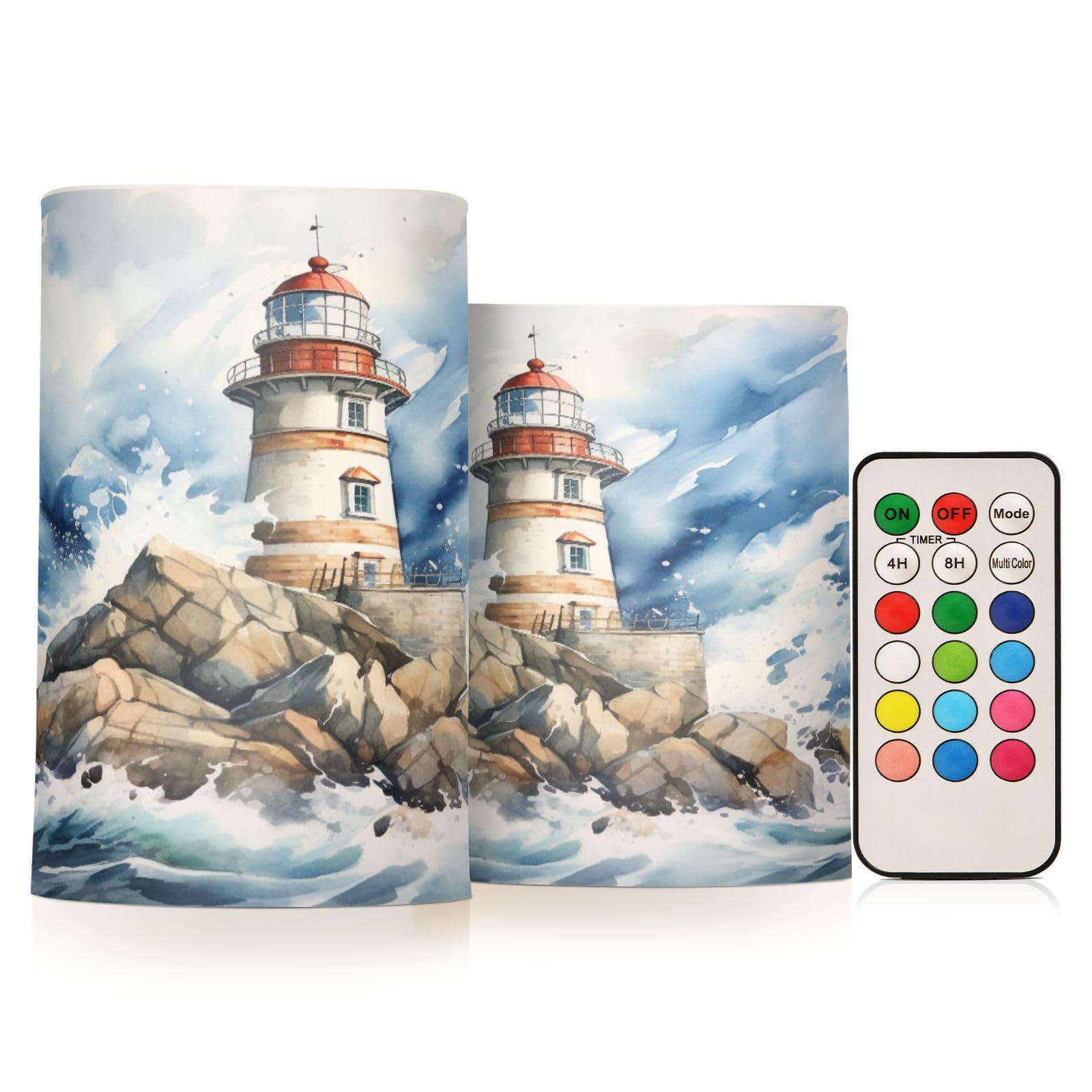 Mnsruu Flickering Flameless Candles Lighthouse Ocean LED Candles with Remote Timer Set of 2 Battery Operated Candle Home Decoration