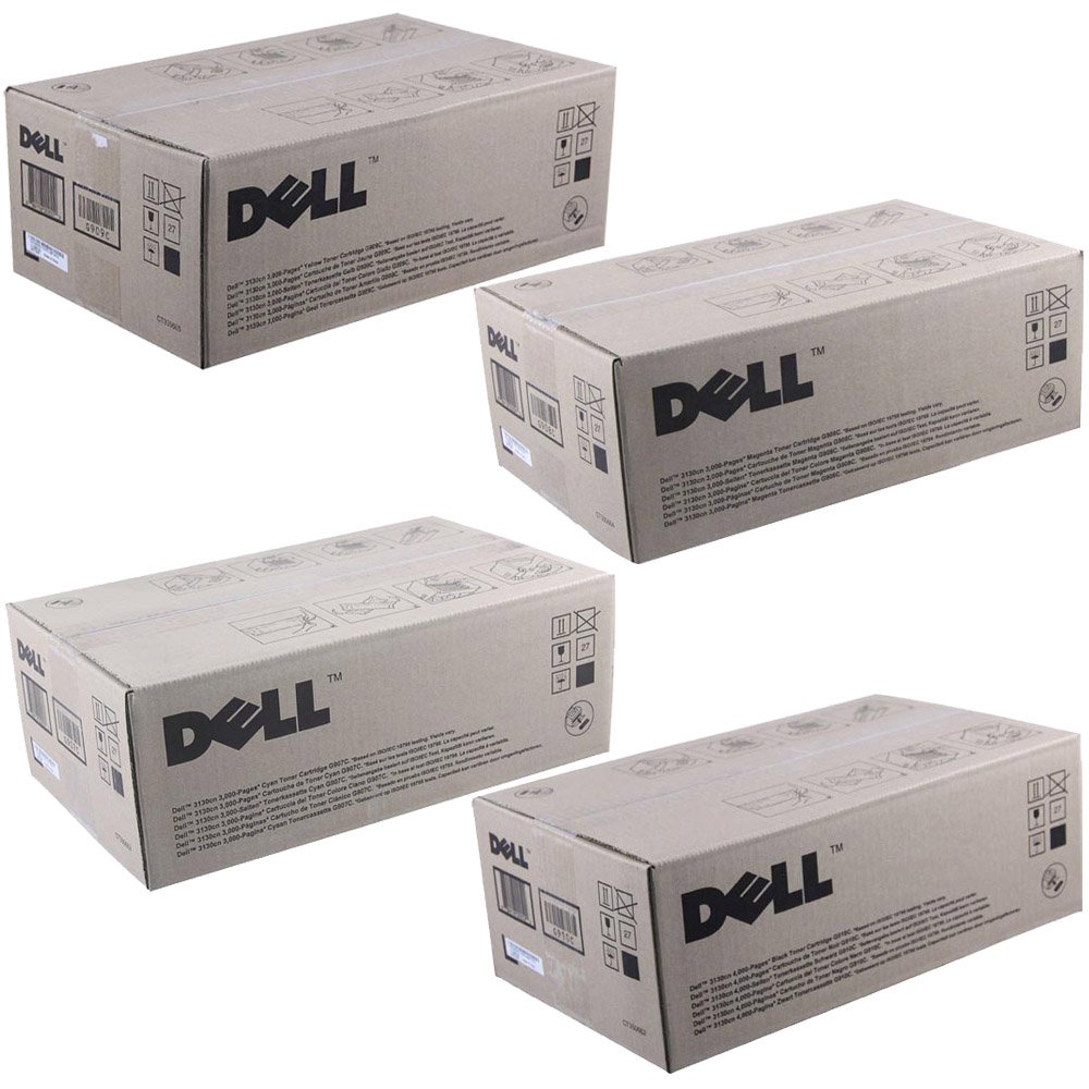 Dell 3130Cn Color Laser Printer Oem Toner Cartridge Set - Black, Cyan, Magenta & Yellow