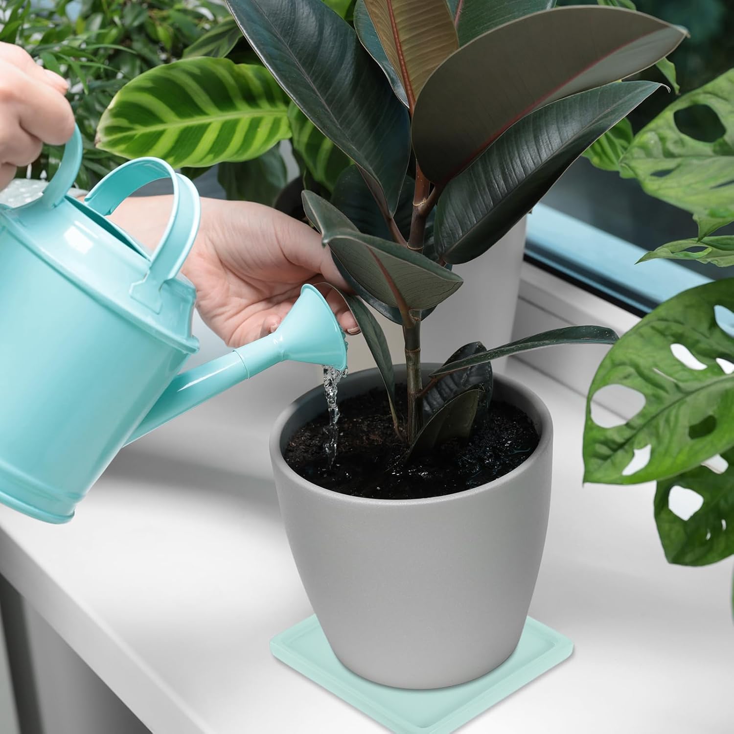 PATIKIL 7 Inch Plant Pot Saucers, 2 Pack Ceramic Square Plant Saucer Tray Flower Planter Drip Tray for Indoors Outdoors Patio Balcony, Lake Blue