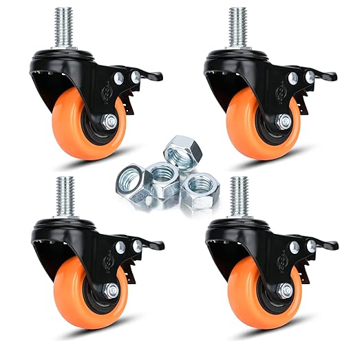 Miniatura 11 de Juego de 4 ruedas giratorias de vástago roscado de 6 pulgadas, ruedas industriales resistentes de 2000 libras, ruedas de 1/2"-13 x 1, ruedas