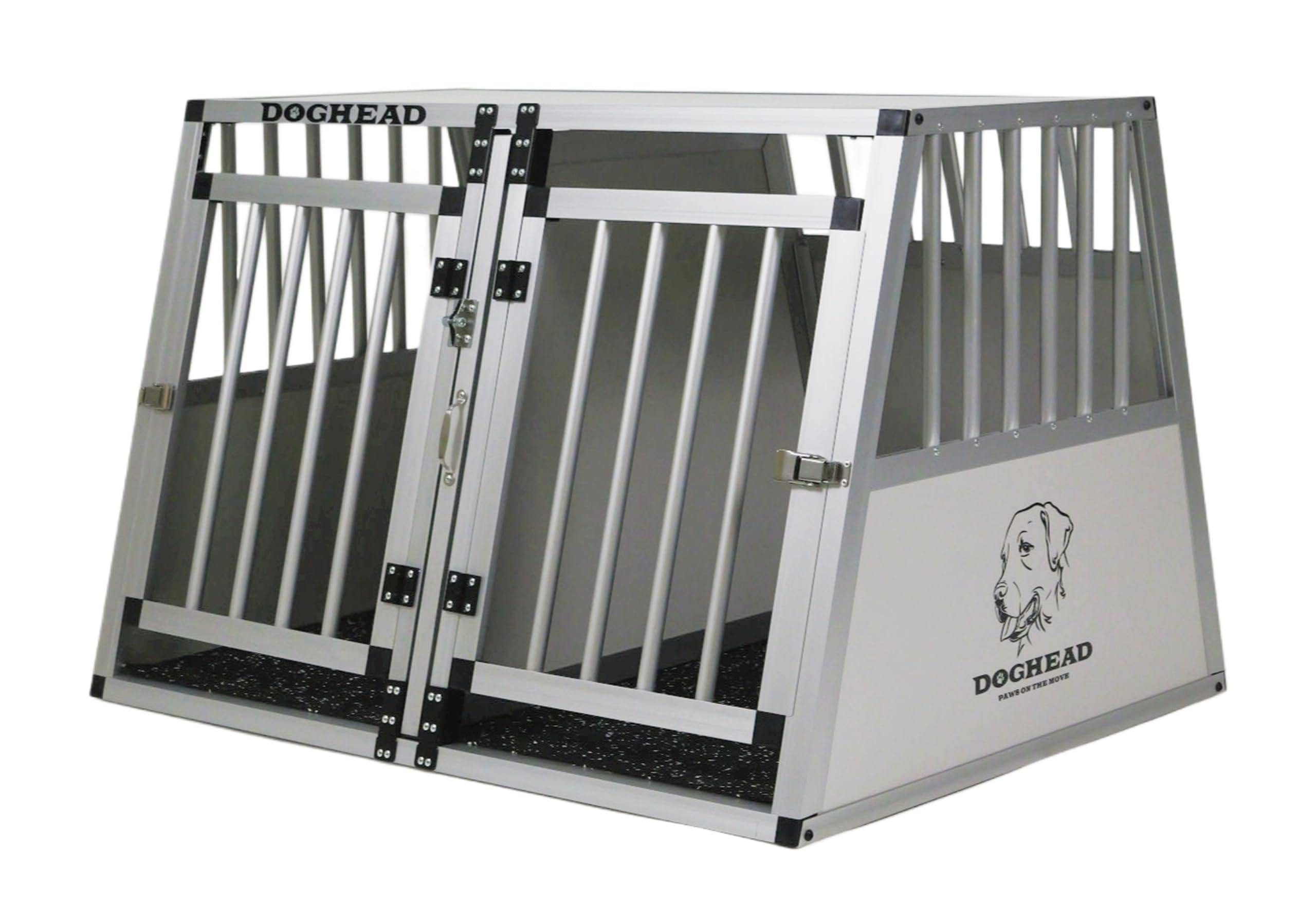 DOGHEAD Hundetransportbox Comfort, Double 95x75x63 cm DG, Schwarz, Aluminium, Beidseitig Abgeschrägt 75°, Trennwand mit Griff, Keine Kombibox