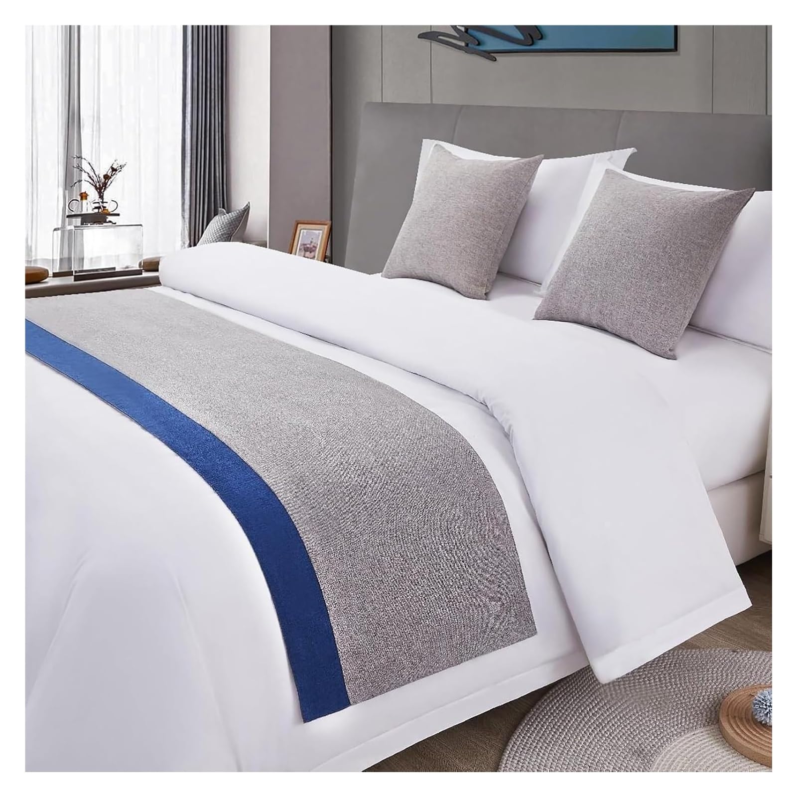 uoXHFdh Gray Bed Runners Scarves Bicolor Splicing Bedspread Hotel Scarf Bedding Towel Luxury(J,50 * 260cm for 200cm Bed)