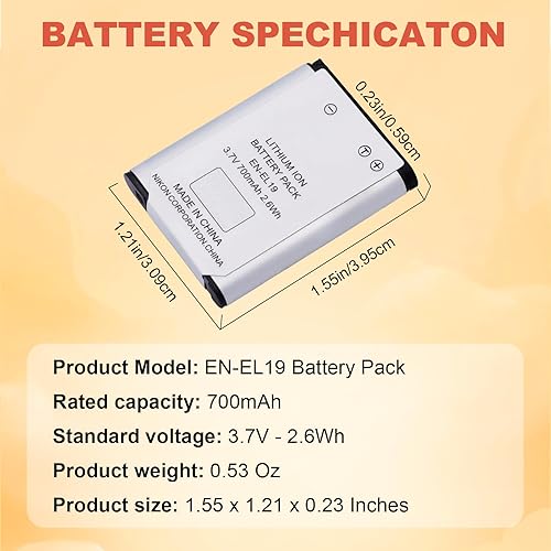 Miniatura 3 de Moilaom EN-EL19 - Batería de repuesto para Nikon Coolpix S3700, S7000, S3500, S2800, S4100, S4300, A100, W100, S5300, S6200, S6800, S6900 y para