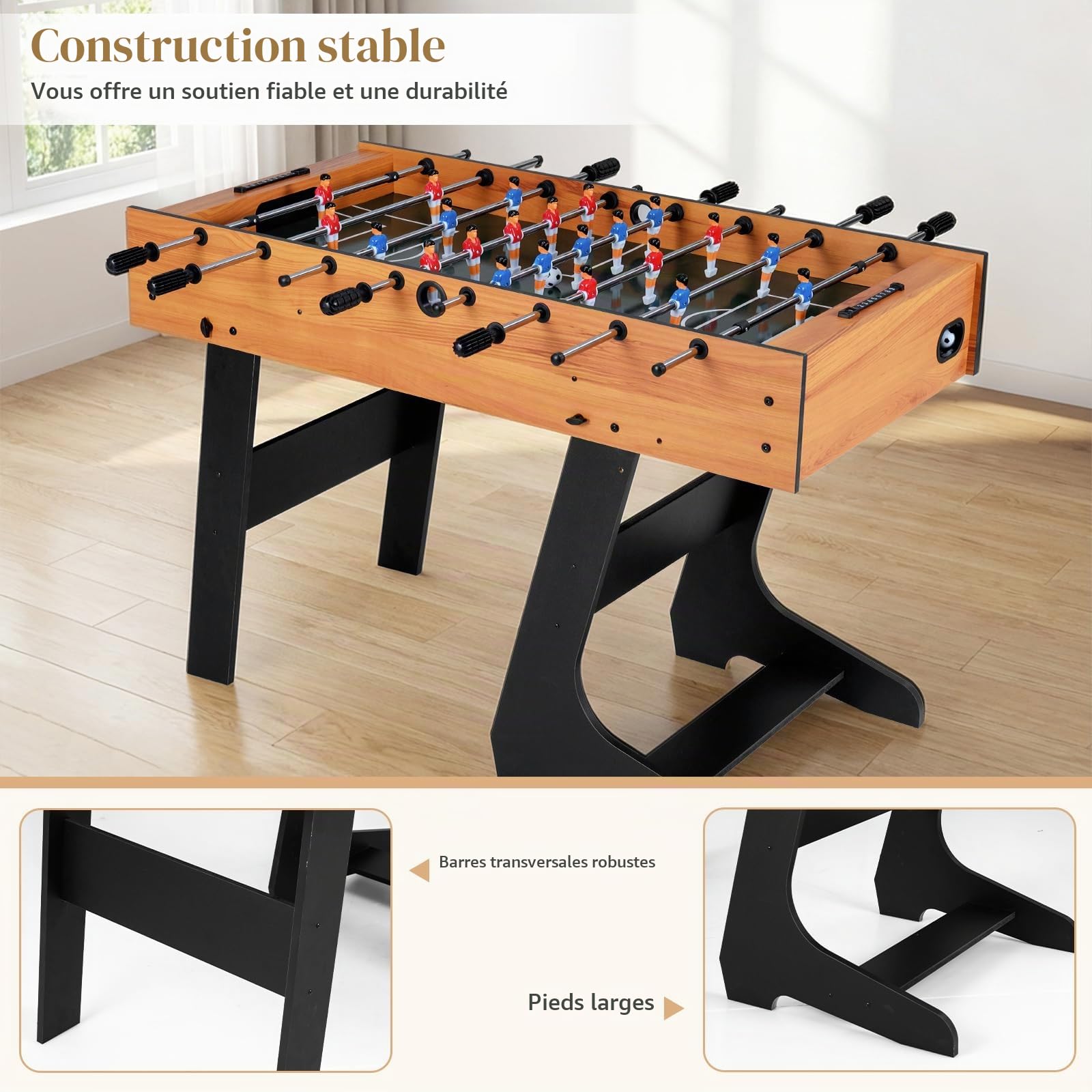 HOMASIS Babyfoot Pliable en Bois Pliable 121x60,5x81CM