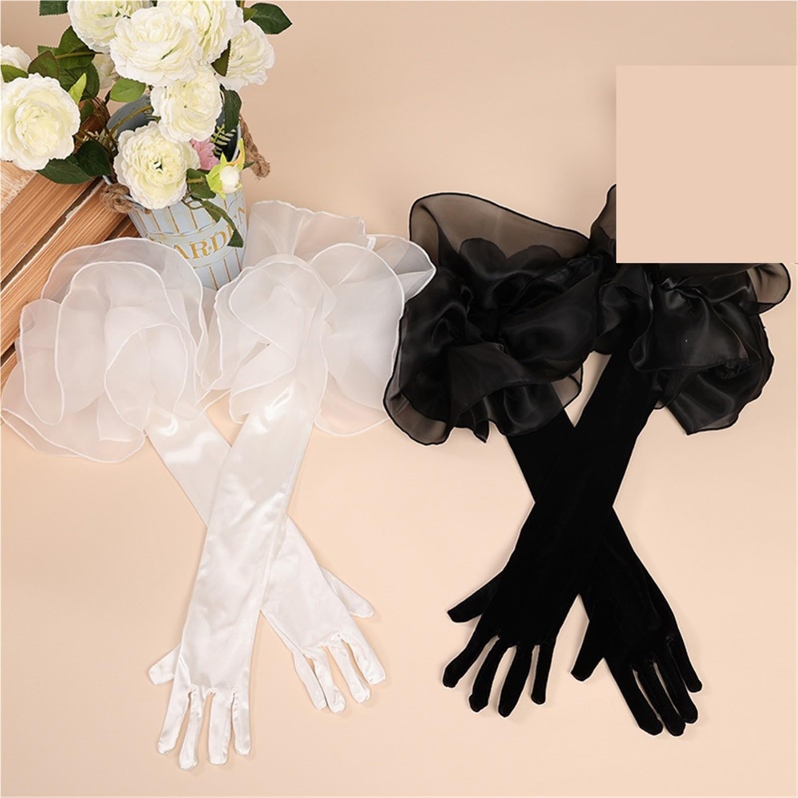 Guantes largos de terciopelo con volantes, color liso, manga mano for mujer, vestido novia, accesorio fotográfico, ropa, guante Para Cena Fiesta