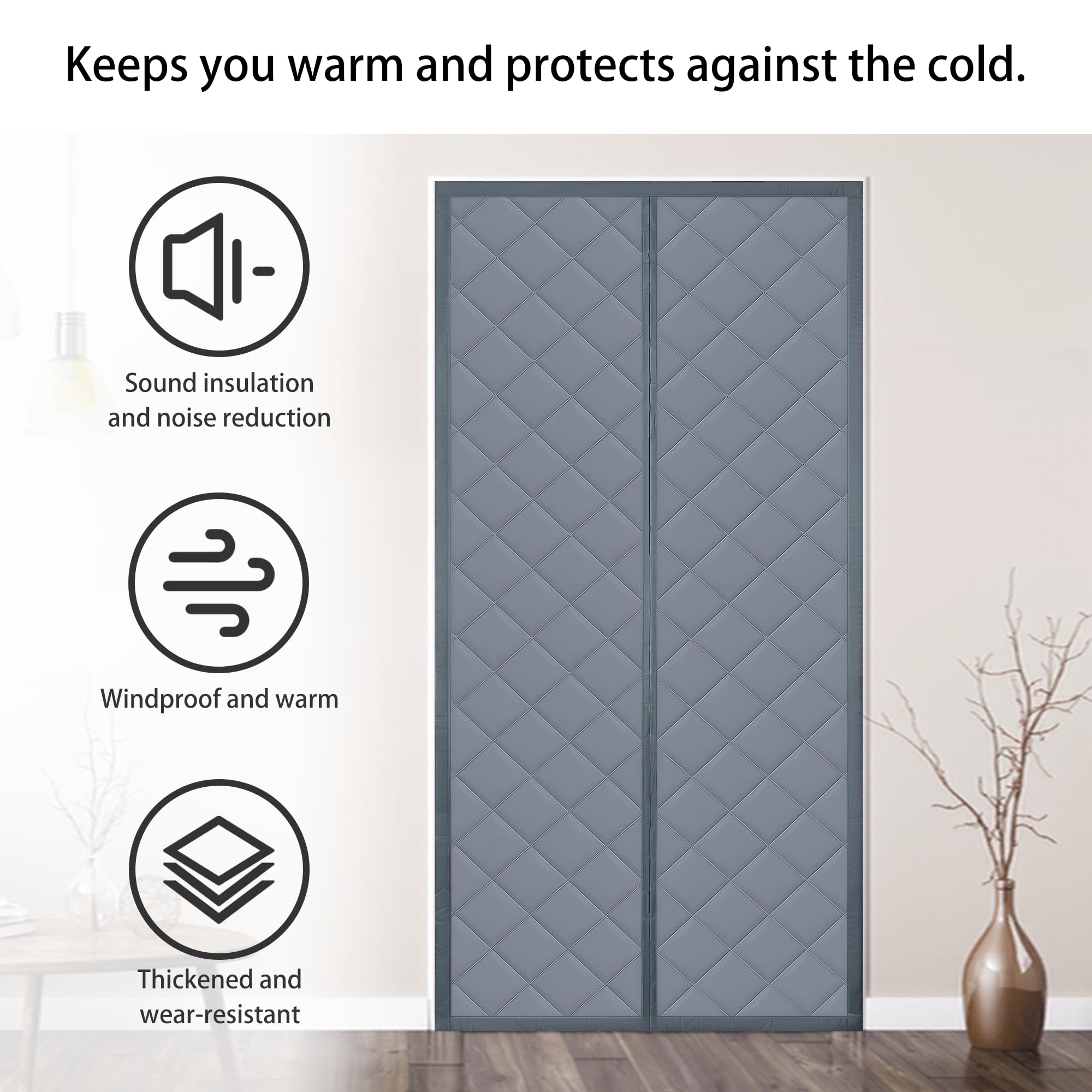 Tenda per Porta 129 x 248 cm Oxford Rinforzato con Magneti Potenti Tenda Termica Magnetica Porte Protezione Dal Freddo per Porta Cantina, Balconi, Terrazze, grigio argento
