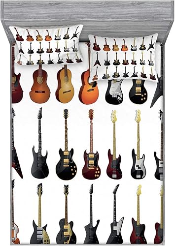 Miniatura 218 de Ambesonne Juego de sábanas bajeras y fundas de almohada, deliciosos tacos con verduras, cocina folclórica, ingredientes de recetas de comida Beige