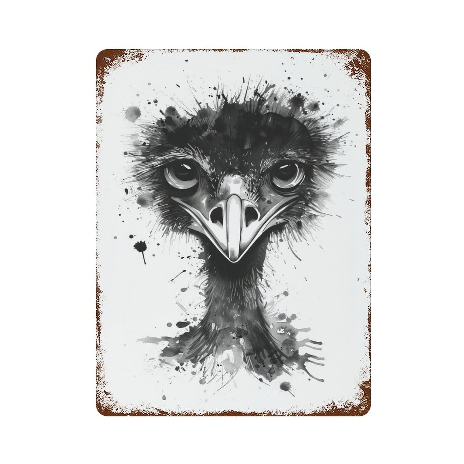 Ostrich Watercolor Vintage Wall Sign 15.7"x11.8", Rust Effect Metal Decor for Living Room, Hallway And Home Decor