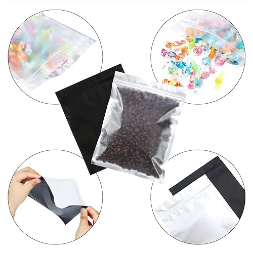 Miniatura 18 de Bolsas de papel de aluminio con cierre hermético resellable, antiolores, 100 unidades, para regalos de fiestas y almacenar comida. Negro -,Negro