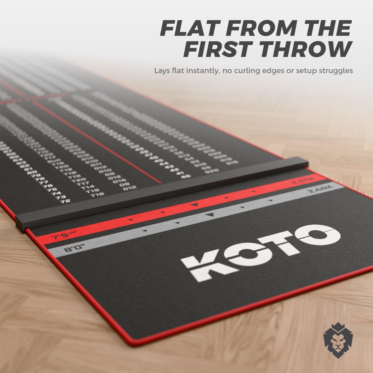 KOTO - Tapis de Fléchettes Carpet Checkout, 285 x 80 cm, avec Oche, Tapis Dart avec Indicateur de Score, Base Antidérapante