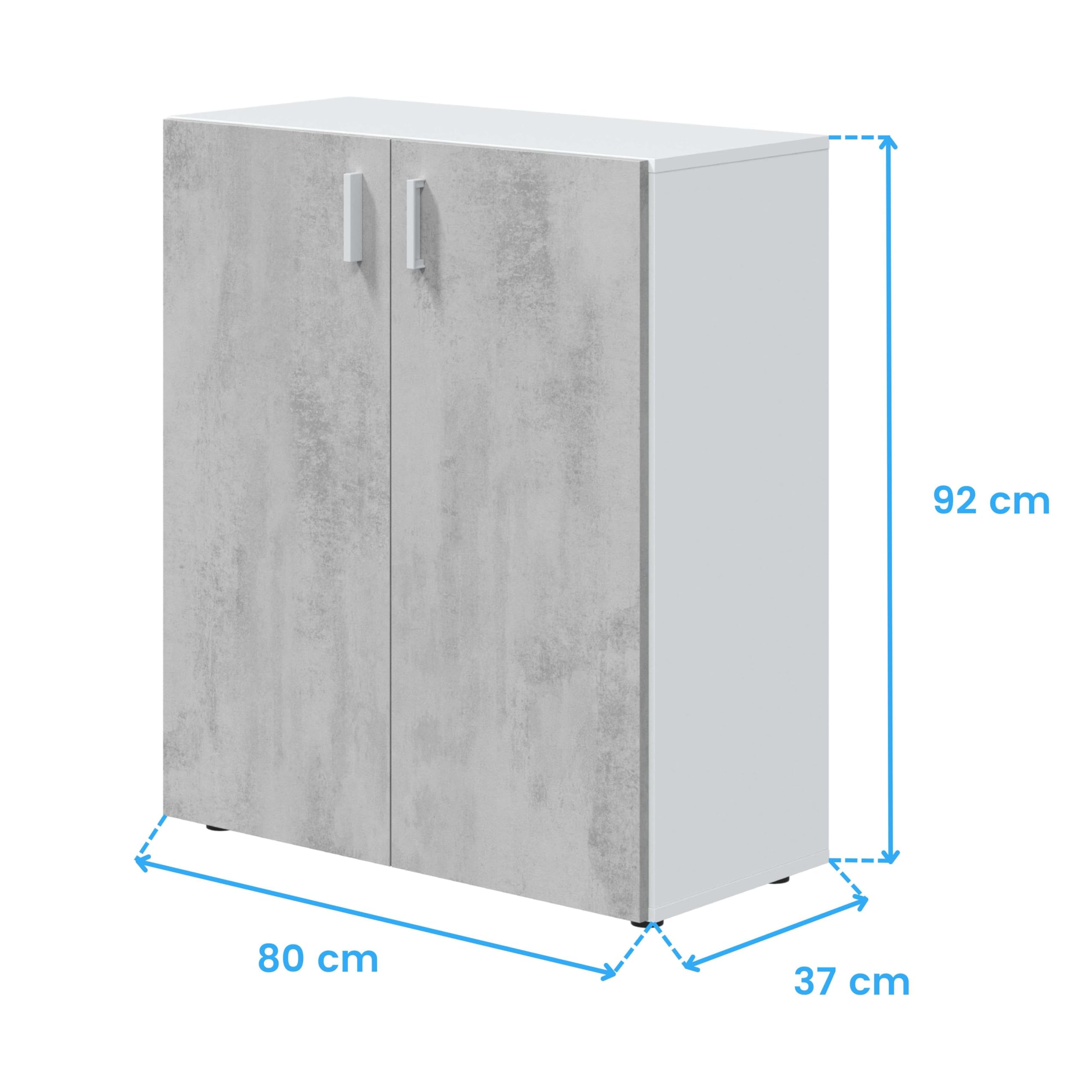 Habitdesign Armadio multiuso basso, portaoggetti a 2 porte, finitura in bianco Artik e cemento, dimensioni: 80 cm (larghezza) x 92 cm (altezza) x 37 cm (profondità)