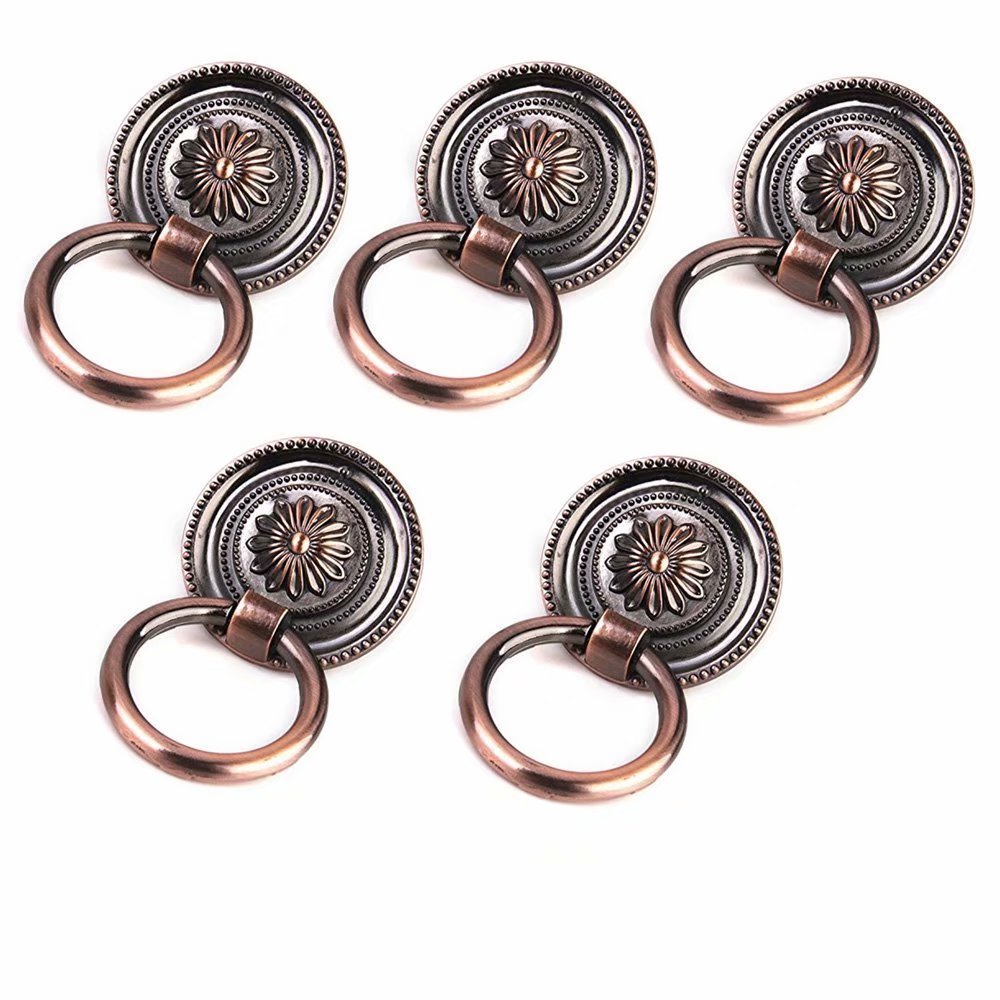 Fbshop(Tm) Red Bronze 5Pcs Kitchen Replacement Cabinet Cupboard Pulls Drawer Dresser Ring Handle Knob Antique Brass