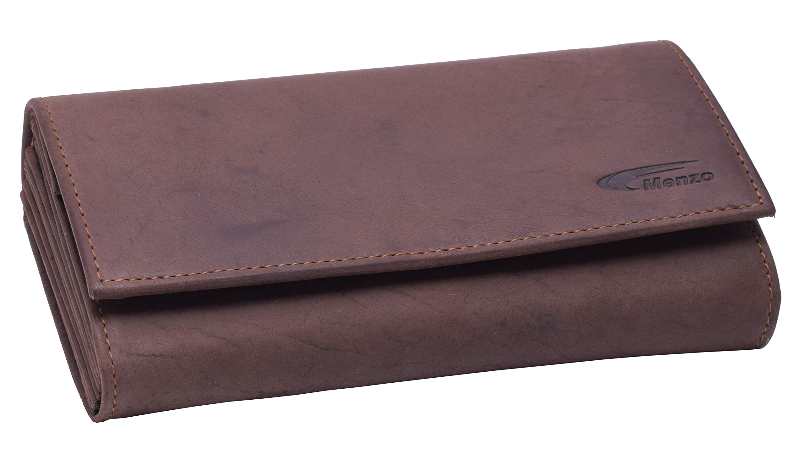 Menzo Juego de cartera de camarero, cartera de camarero + funda, bolsa de camarero + cabestro, piel auténtica para hombre y mujer, Marrón, 23 cm