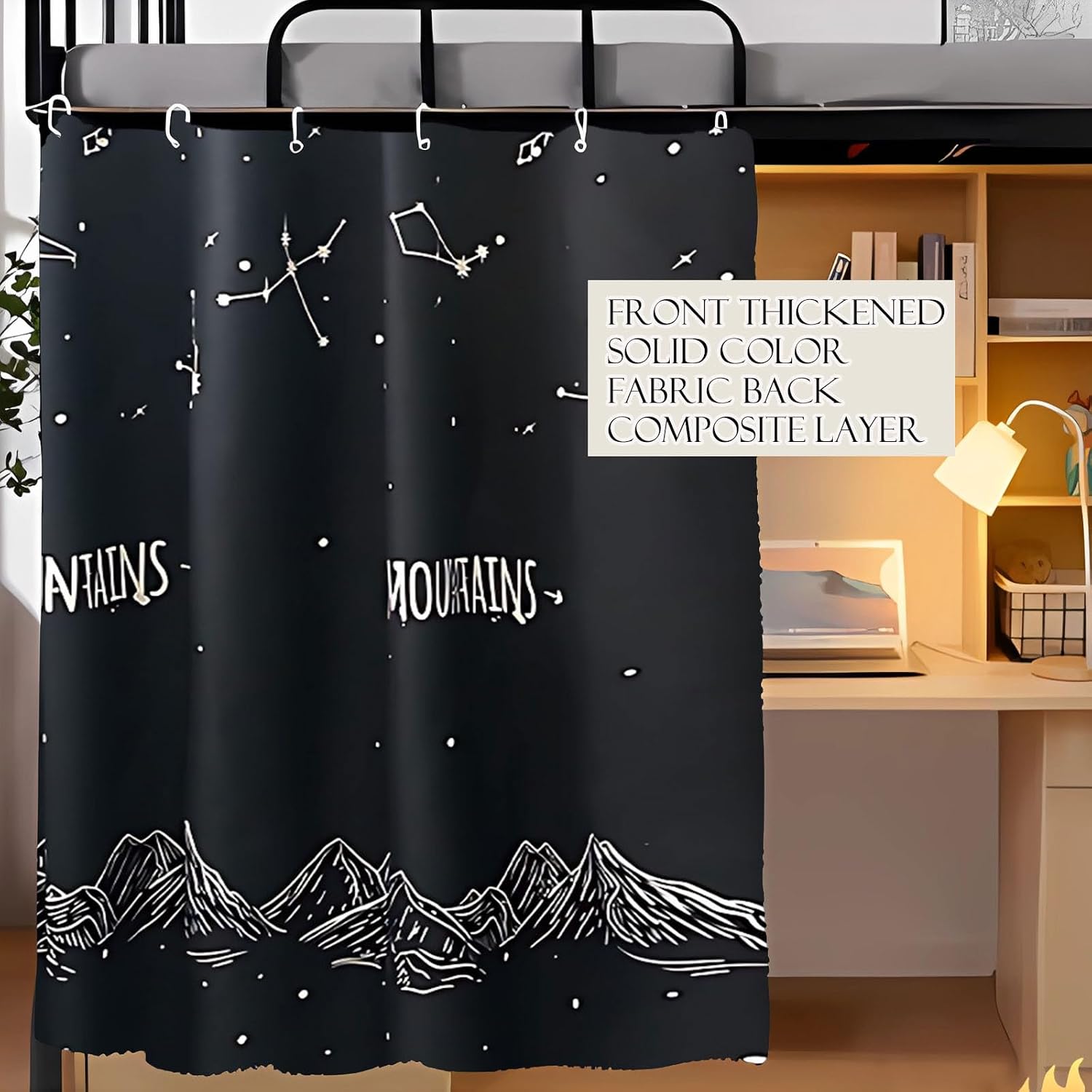 2 Panels,Black Galaxy Bunk Bed Bed Curtains Student Bed Curtains Single Bed Dorm Blackout Decoration