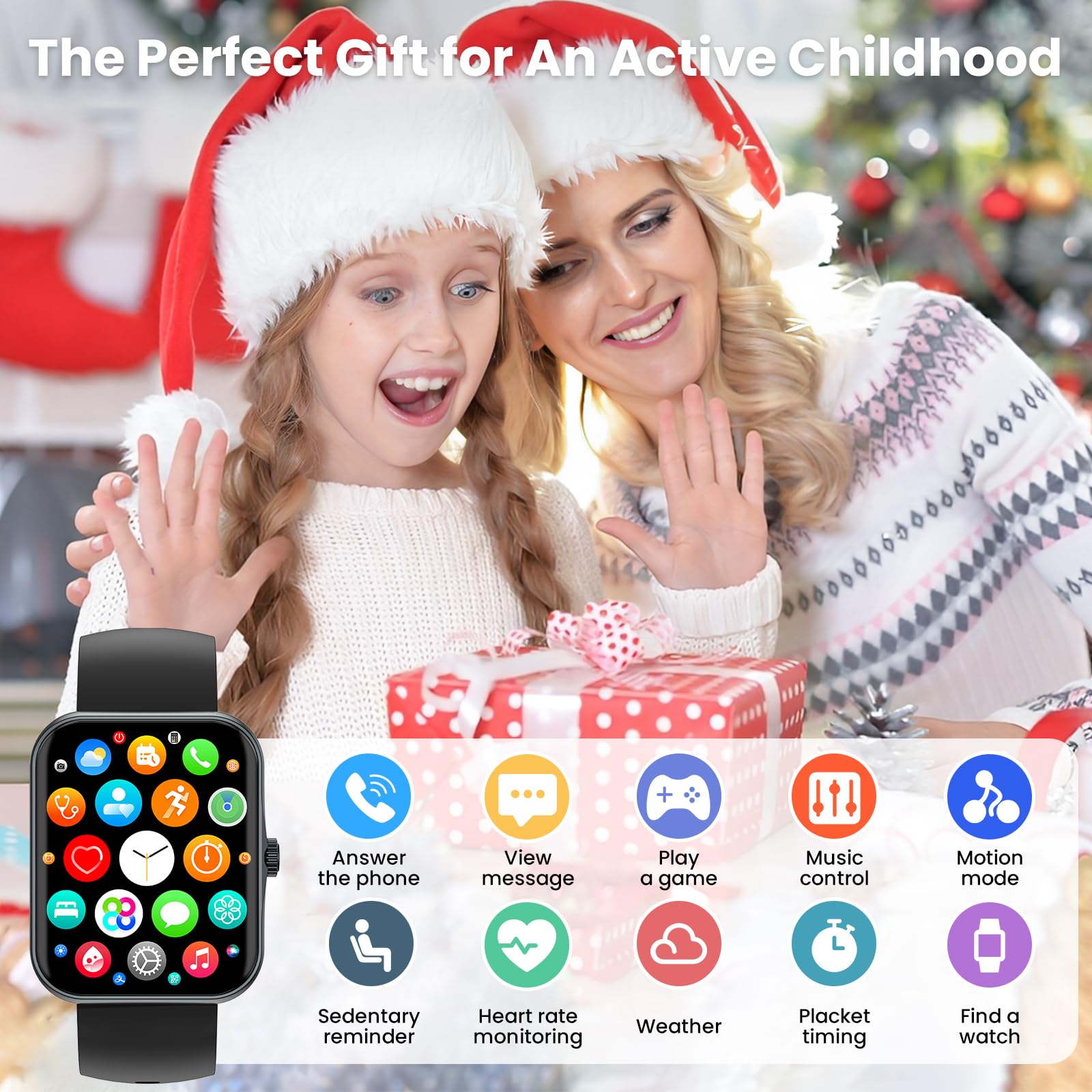 BJLBOJEY Reloj inteligente para niños, podómetro, ritmo cardíaco, rastreador de sueño, modo deportivo, reloj inteligente HD de 1.8 pulgadas para niños con/sin aplicación para niños, niñas y