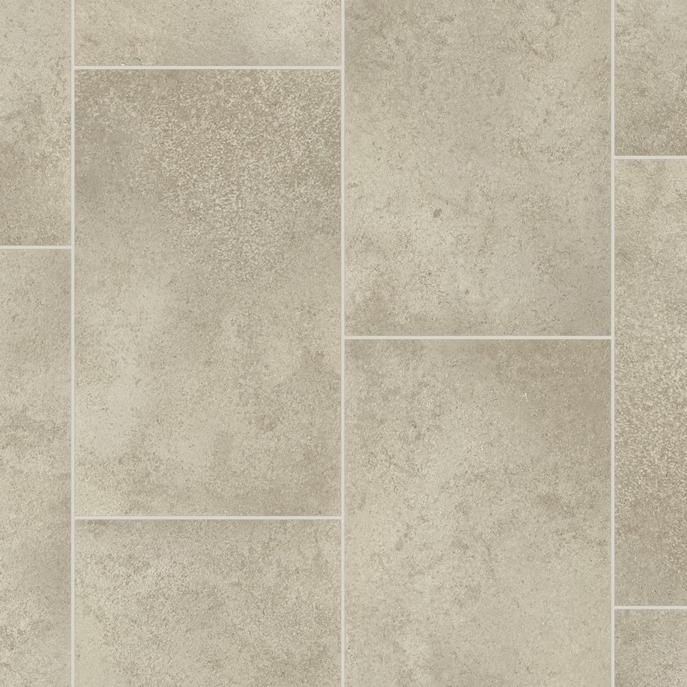 Stone & Tile Effect Vinyl Flooring 2.8mm Thick Foam Backed Lino Roll Bathroom Kitchen (Soft Grey Stone Tiles - 3m Wide x 3m Long)