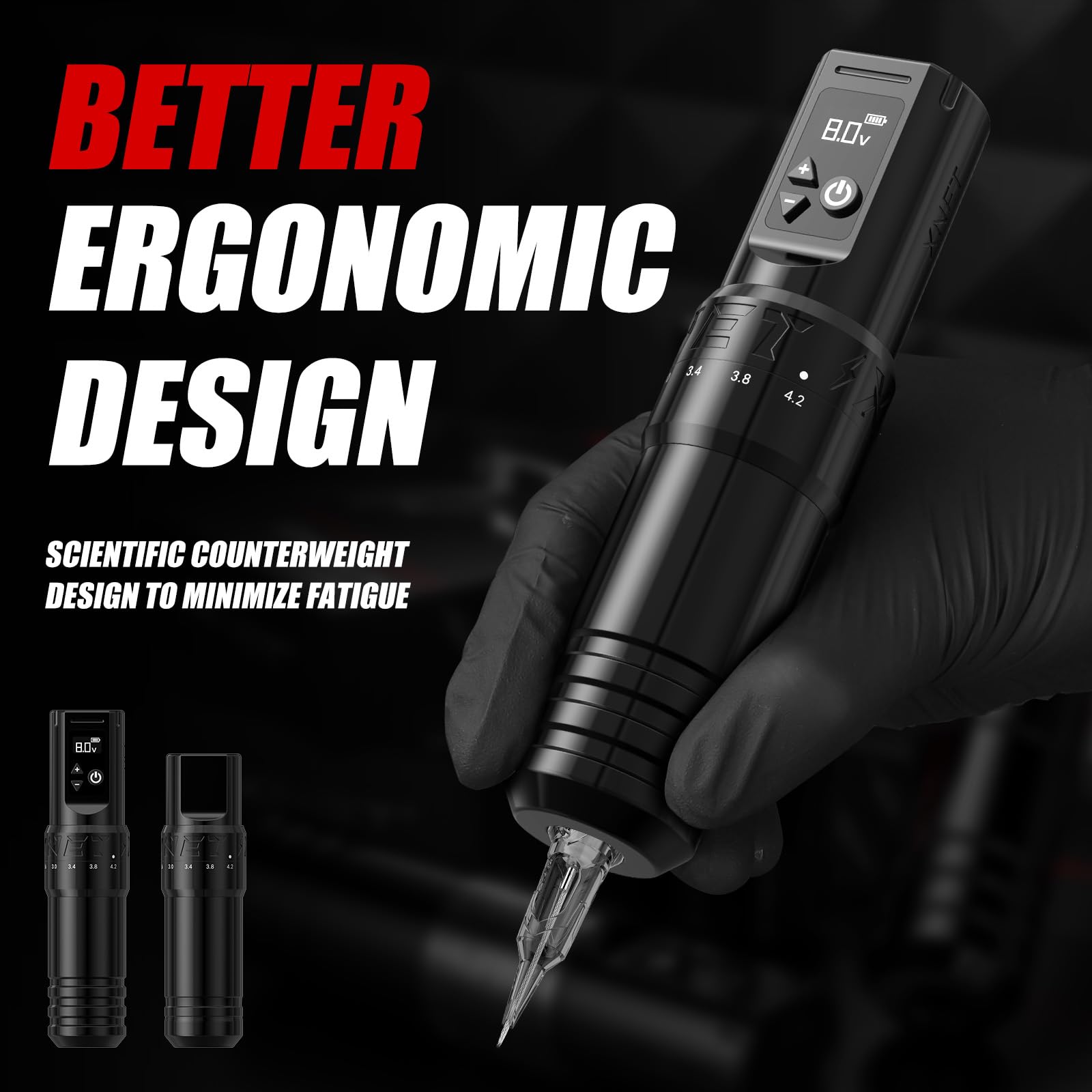 Xnet Kit completo pistola tatuaje bolígrafo giratorio inalámbrico 7 tiempos ajustables batería 2400 mAh agujas cartucho rayos X suministros principiantes