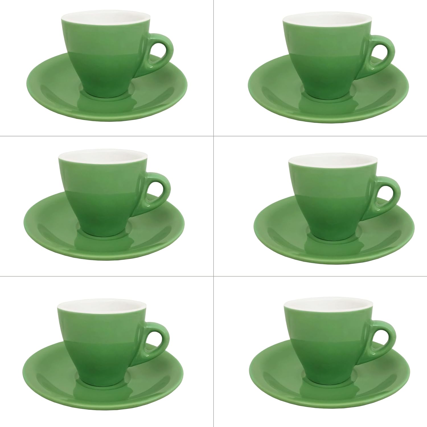 Lorren Home Porcelain Espresso Cups and Saucers, 3 Oz, Green, Set of 6