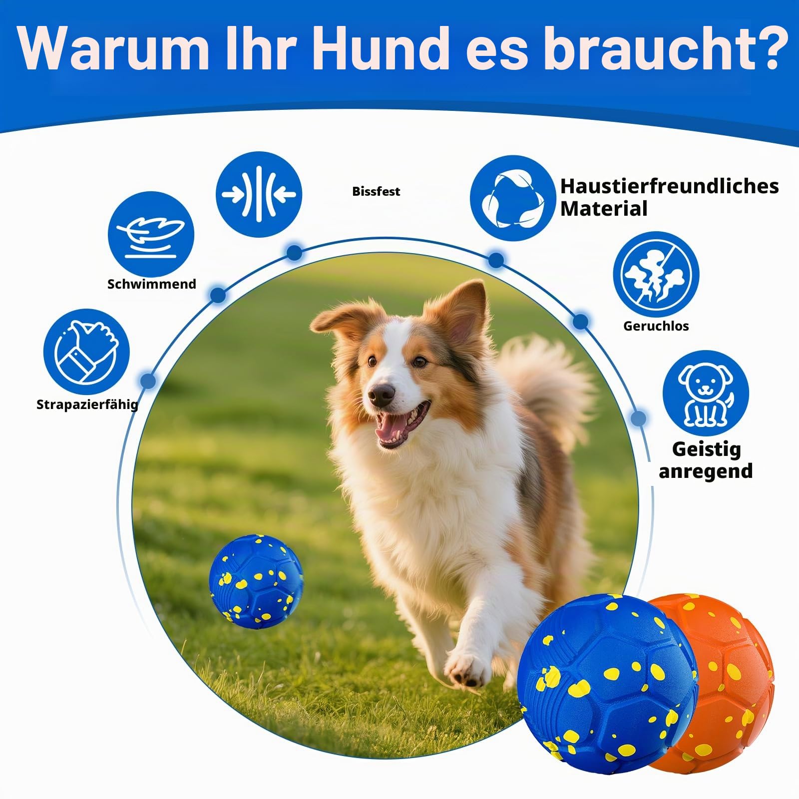 Hundebälle für Hunde Interaktiver Intelligenz Elektrisch Hundespielzeug mit 3 Spielmodi Wasserdicht, Wiederaufladbar, für Mittlere und Große Hunde Hundeball ist aus Naturkautschuk
