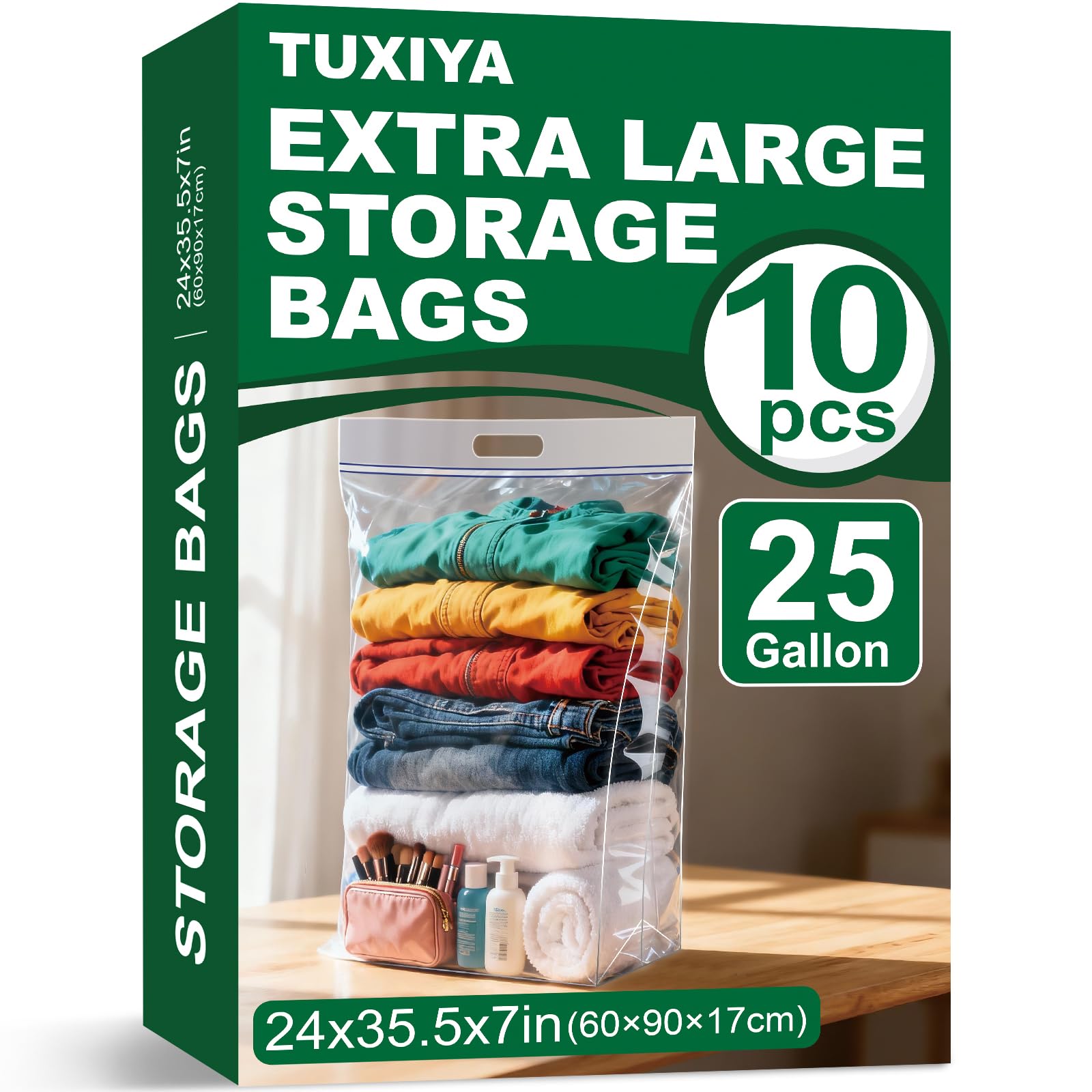 Photo 1 of 10 PACK 25 Gallon Extra Large Storage Bags, 35.5"x 24"x 7" Resealable Clear Zipper Bags with Handle, Heavy Duty Big Bag for Clothes Pillow Travel Moving, Expandable Bottom, 8 Mil Thick