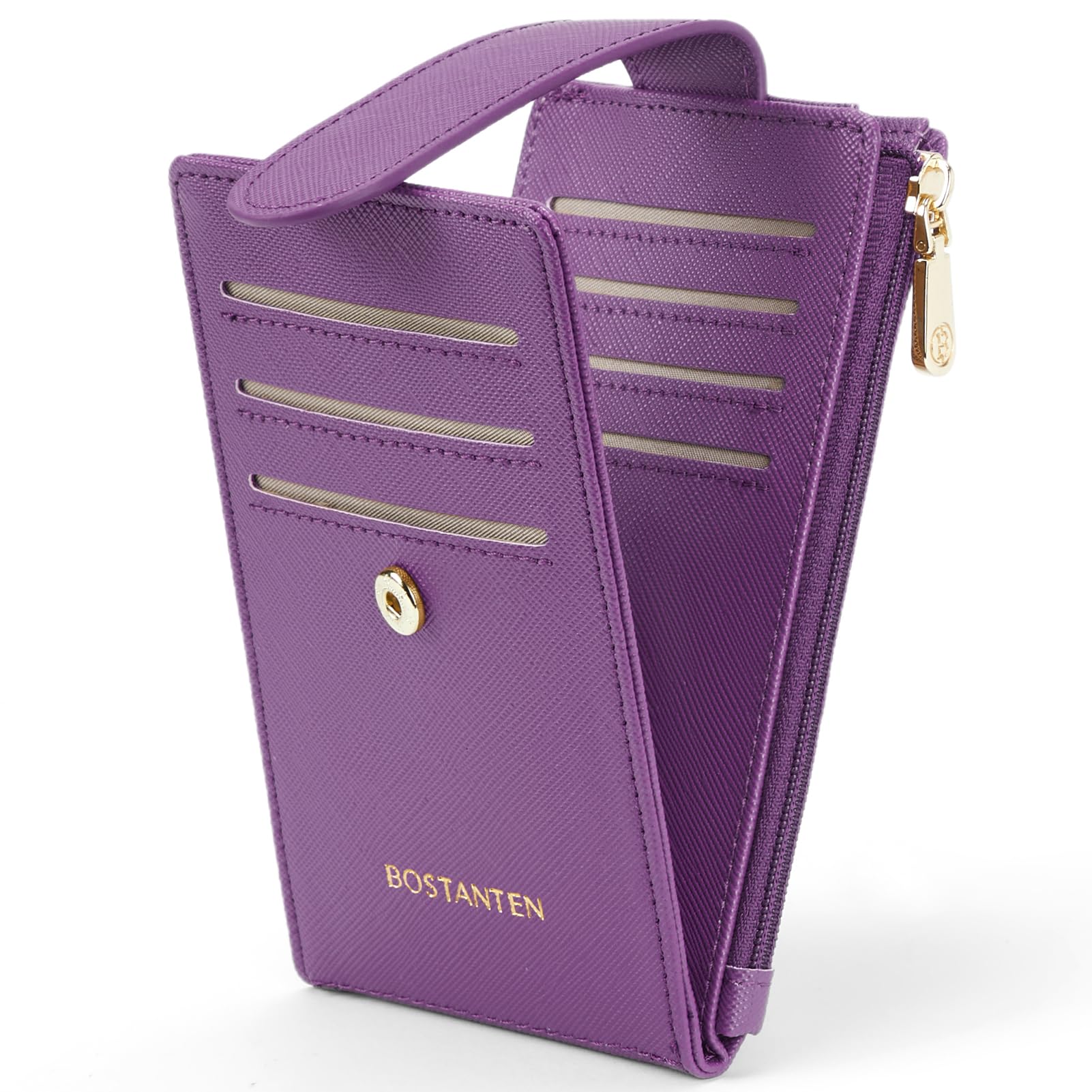 BOSTANTEN Leather Wallets for Women RFID Blocking Slim Bofild Purse Card Holder with Zipper Pocket