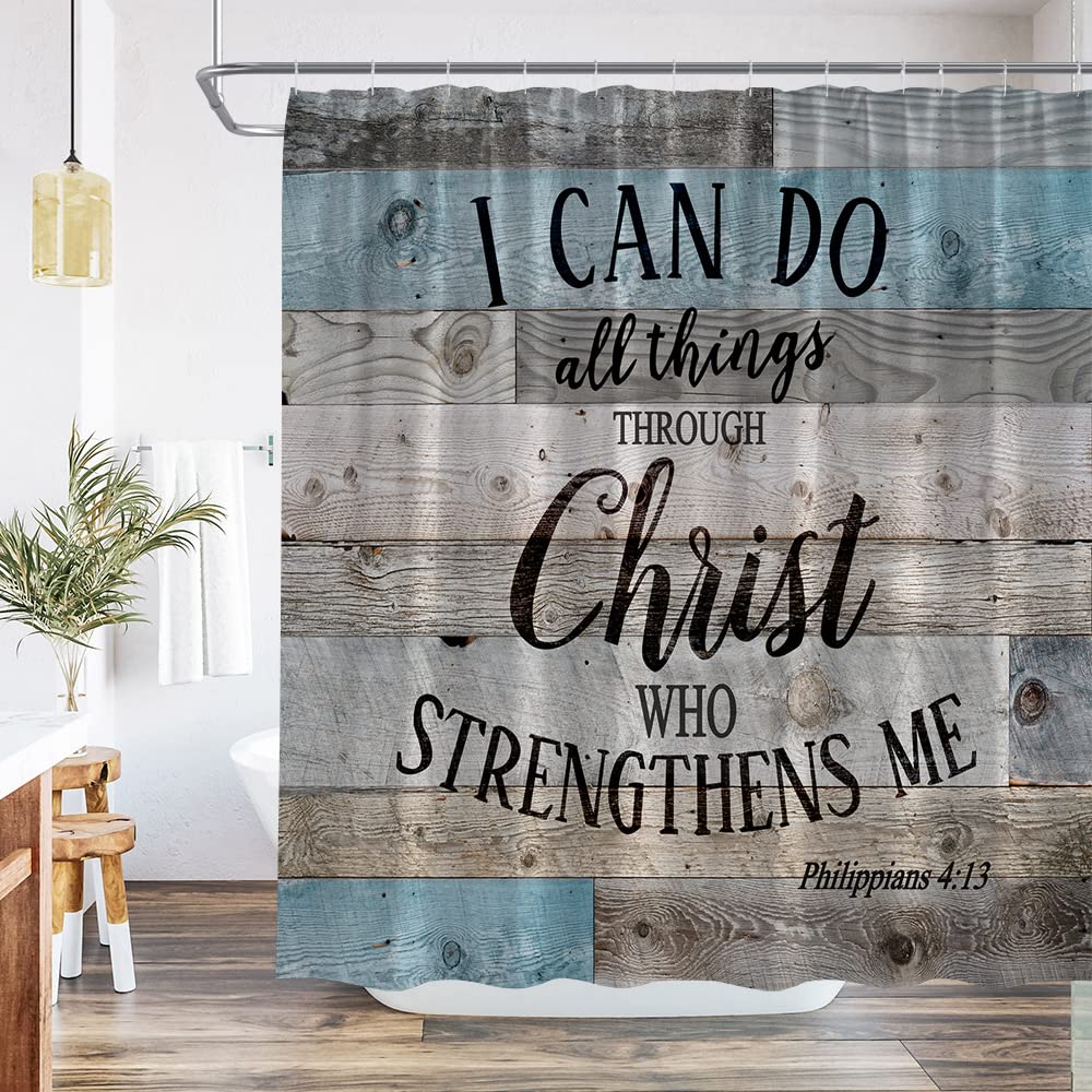 QWRSMYX Rustic Wooden Inspirational Shower Curtain Farmhouse Motivational Phrases Decor Fabric Bathroom with Hook 70Wx70H Inch