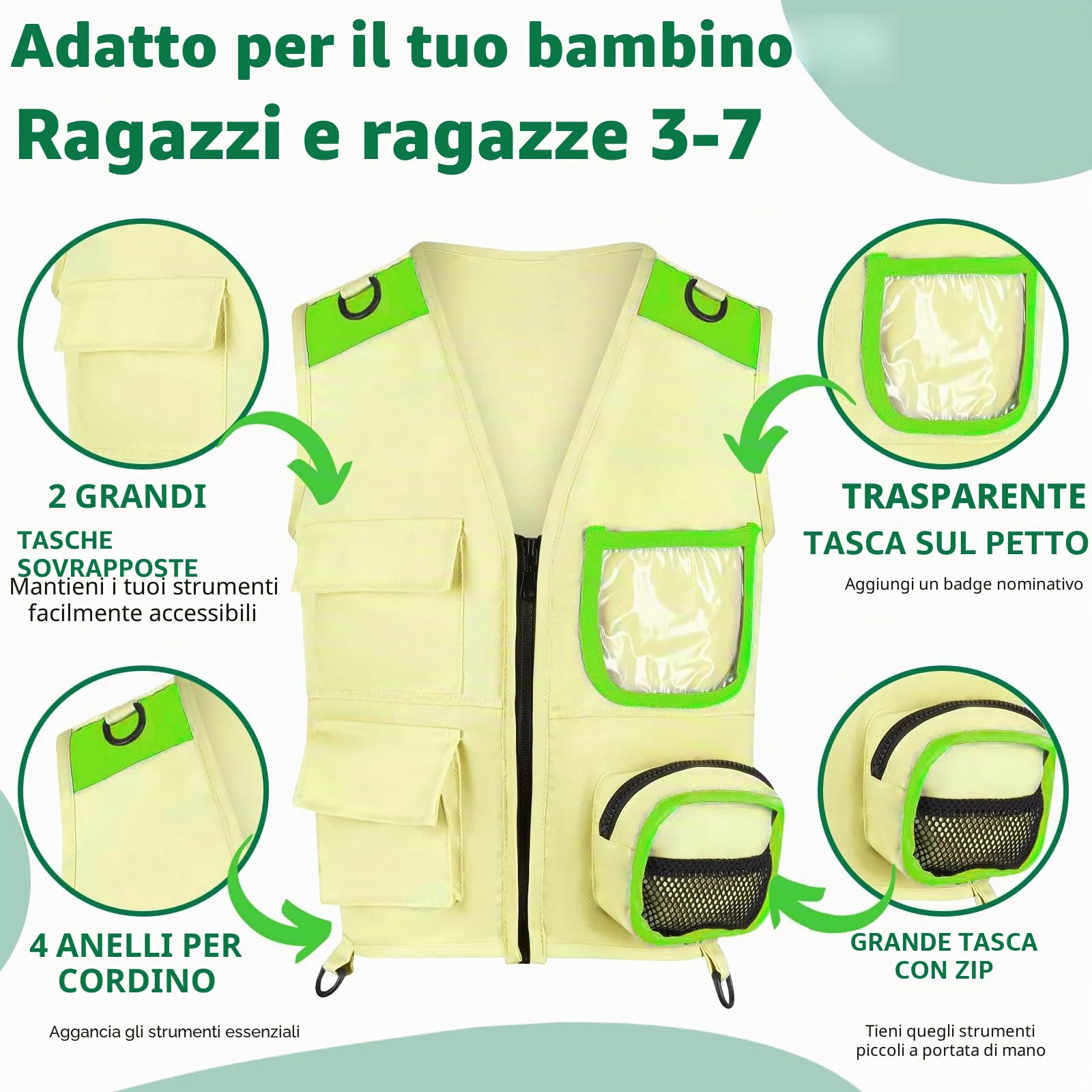 Kit Esploratore Bambini 23 Pezzi – Set con Lente Ingrandimento, Binocolo, Bussola, Rete Farfalle, Scatola Insetti, Gilet e Cappello – Giochi all'Aperto per Giardino, Campeggio e Natura