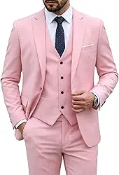 Conjunto de terno masculino slim fit de 3 peças, colete de um botão liso com gravata, Rosa claro, XP