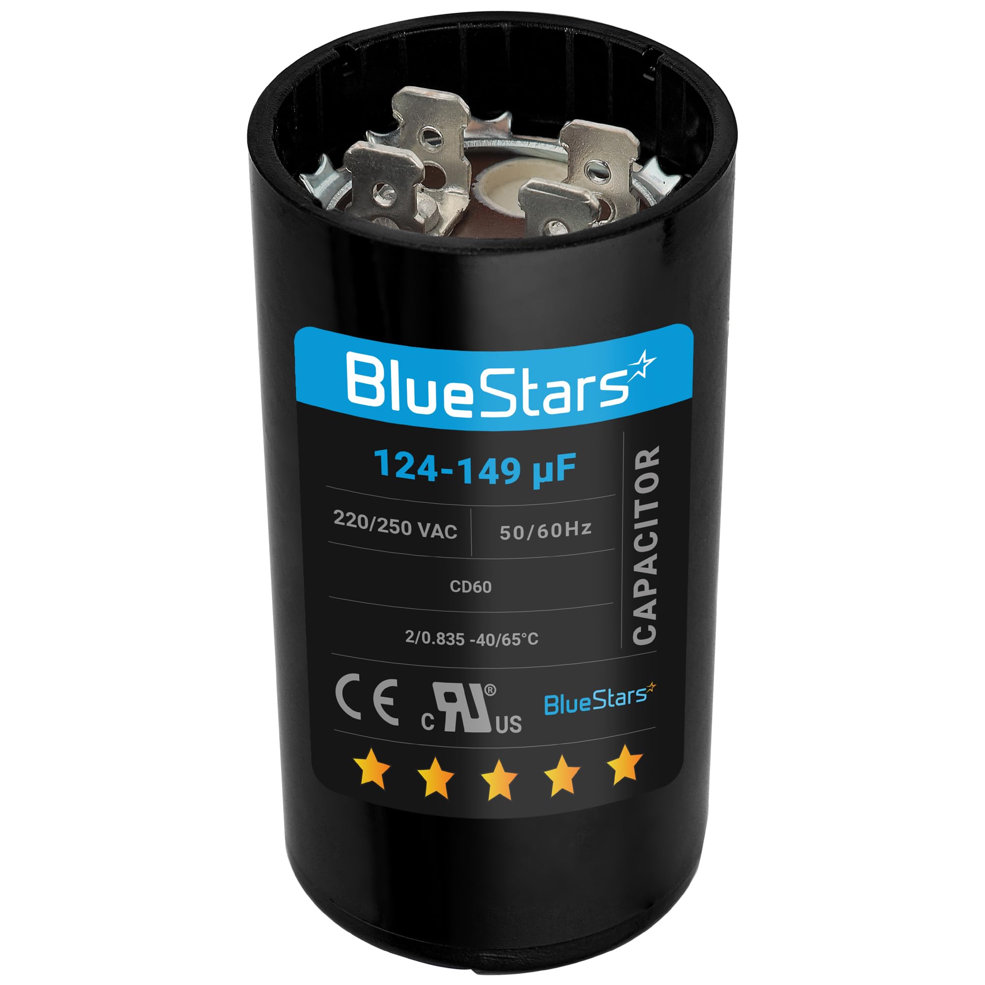 124-149 uf/MFD 220-250VAC Round Run Start Capacitor Replacement Part by BlueStars - Exact Fit for AC Motor Run or Fan Start and Cool or Heat Pump Air Conditioner