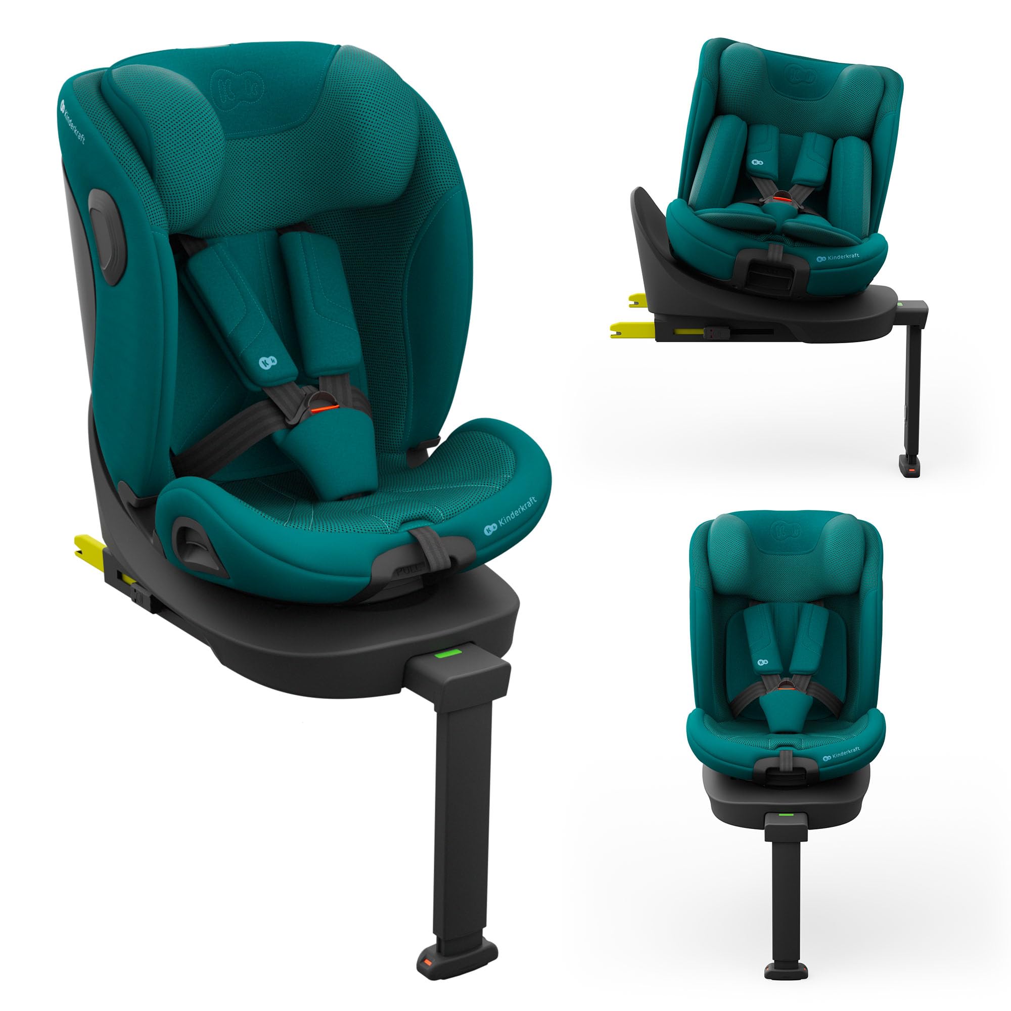 Kinderkraft I-360 2 PRO, 4-in-1-Kindersitz, 40–150 cm, einfache ISOFIX-Montage, 5 Sitzpositionen, von 0 bis 36 kg, EASY SPIN 360° für einfaches Hineinsetzen und Herausnehmen des Kindes, Grun