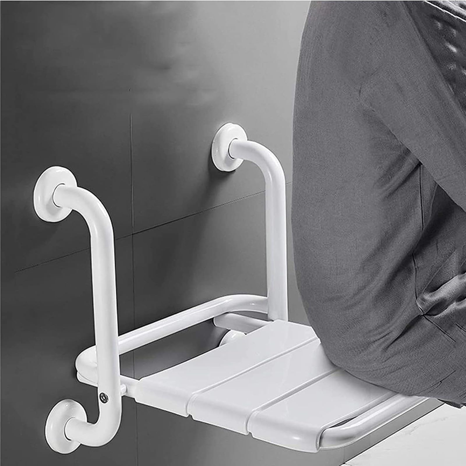 Silla Ducha Plegable para Montaje En Pared,Asiento Ducha Plegable Pared Montada con Reposabrazos,Silla Abatible Ducha Montado En La Pared,Silla Plegable Cuarto Baño para Discapacitado 150 Kg