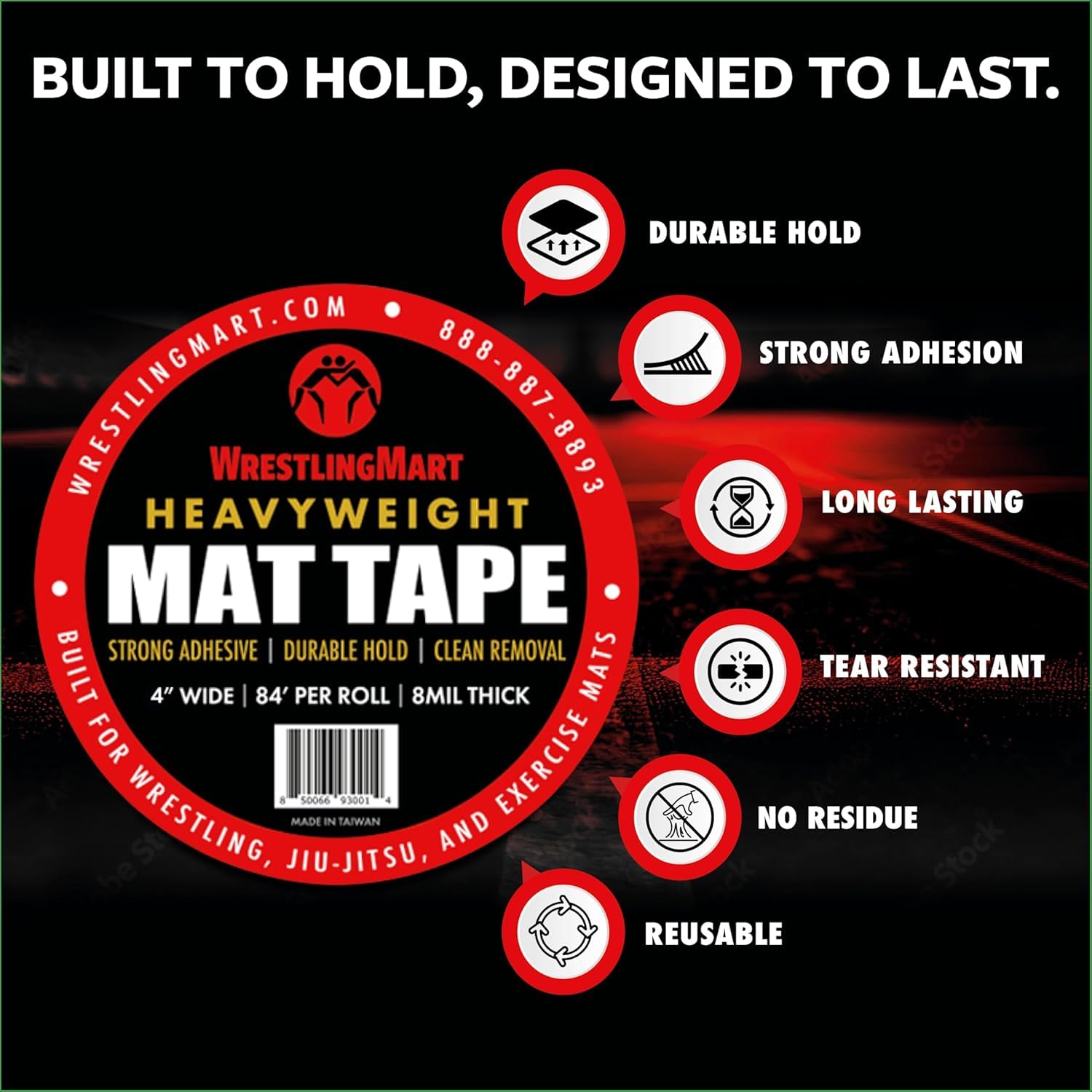 WrestlingMart Heavyweight Wrestling Mat Tape Case - Durable 4" Wide, 8mil Thick Clear Vinyl Wrestling Tape for Mats - Long-Term Hold, Maximum Strength, Tear-Resistant & Reusable - 84' Long (18 Rolls)